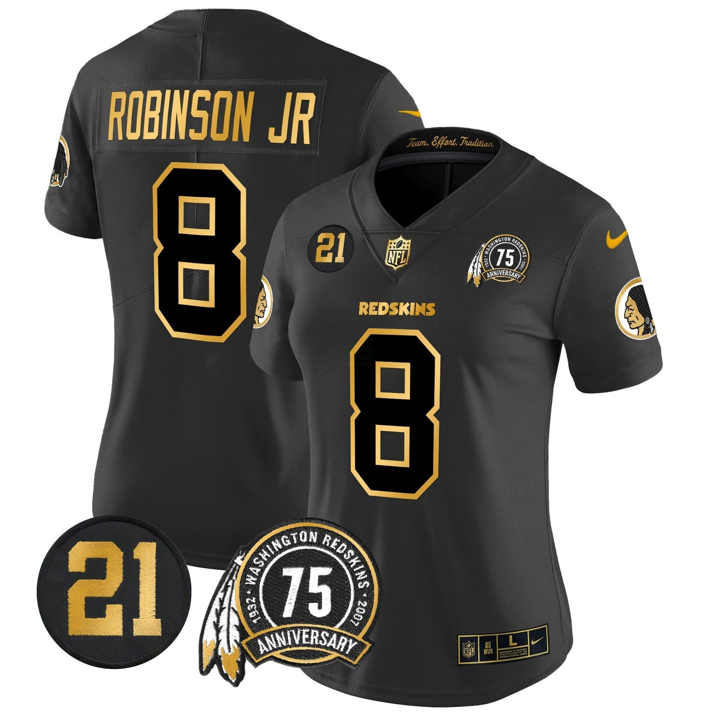 Camisa NFL Washington Commanders Women’s Washington Redskins 75th & Sean Taylor Patch Dourada Vapor Limited Jersey