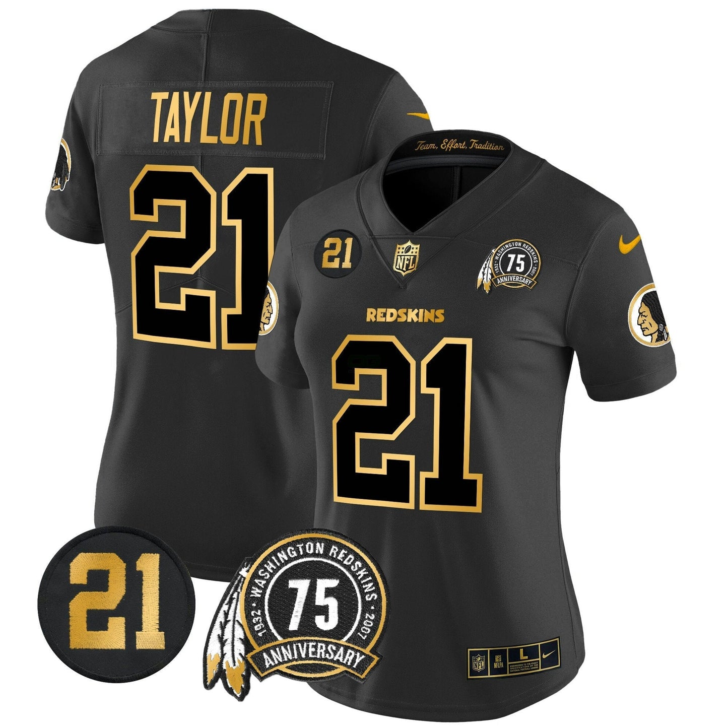 Camisa NFL Washington Commanders Women’s Washington Redskins 75th & Sean Taylor Patch Dourada Vapor Limited Jersey