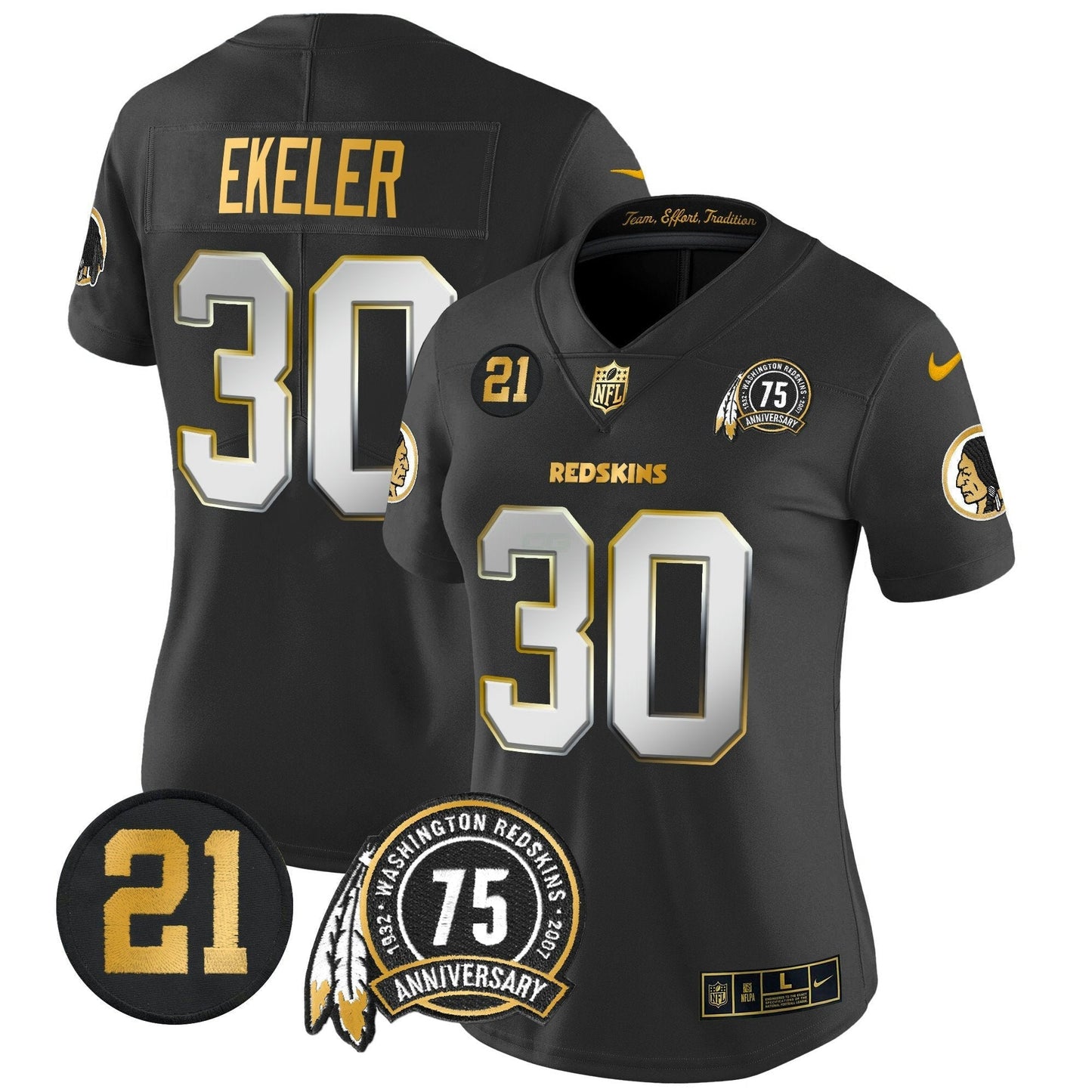 Camisa NFL Washington Commanders Women’s Washington Redskins 75th & Sean Taylor Patch Dourada Vapor Limited Jersey