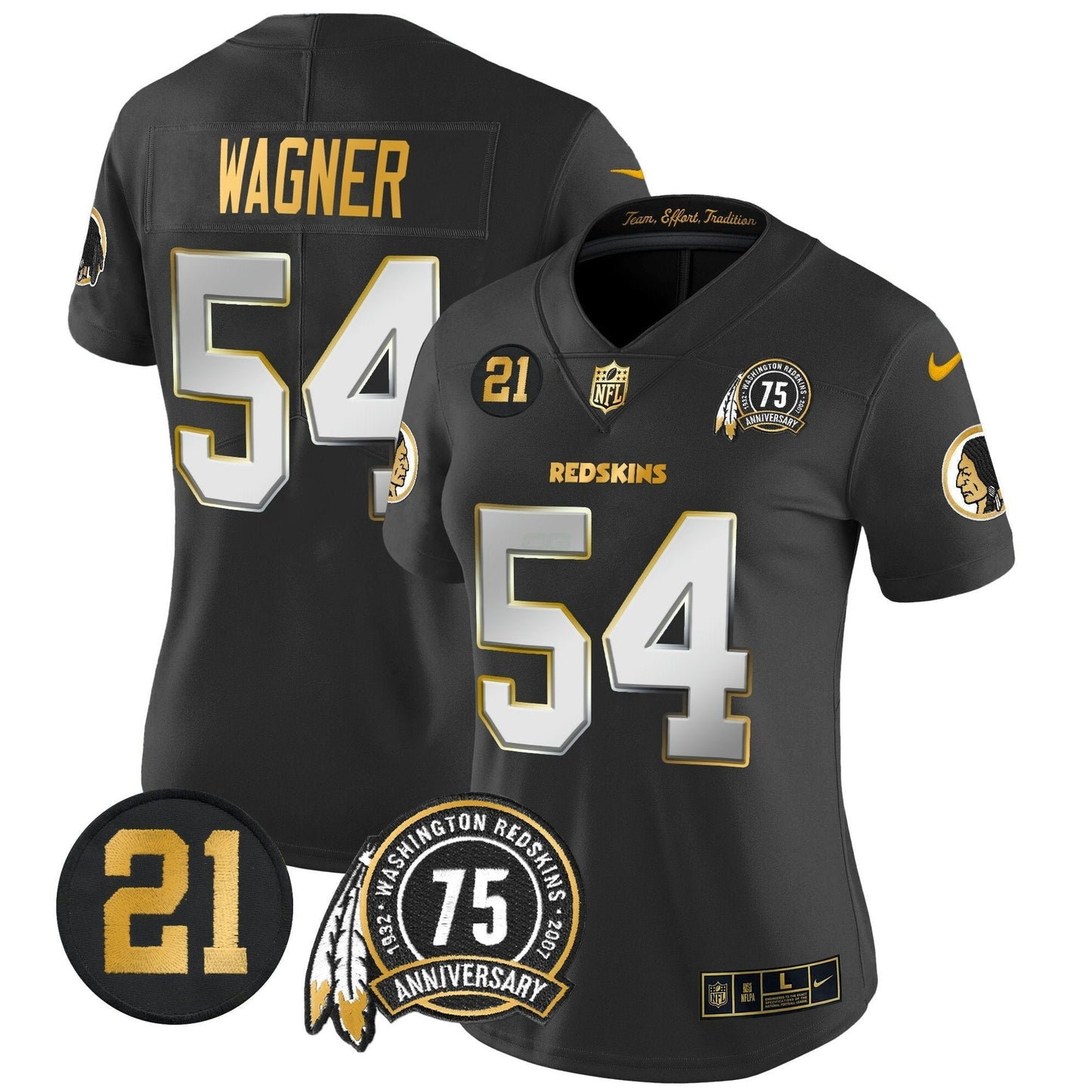 Camisa NFL Washington Commanders Women’s Washington Redskins 75th & Sean Taylor Patch Dourada Vapor Limited Jersey