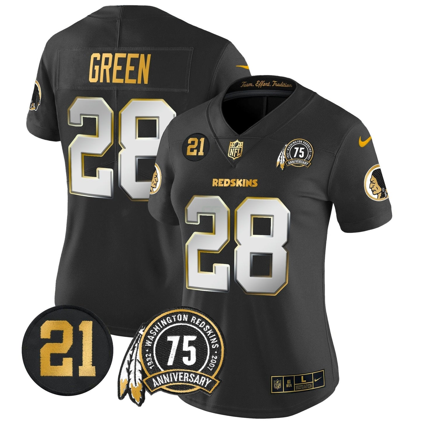 Camisa NFL Washington Commanders Women’s Washington Redskins 75th & Sean Taylor Patch Dourada Vapor Limited Jersey