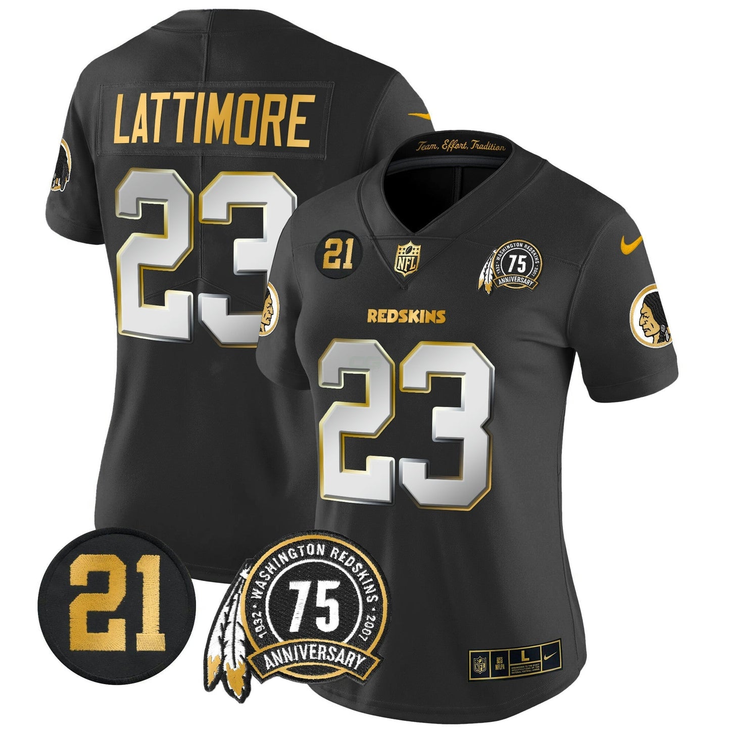 Camisa NFL Washington Commanders Women’s Washington Redskins 75th & Sean Taylor Patch Dourada Vapor Limited Jersey