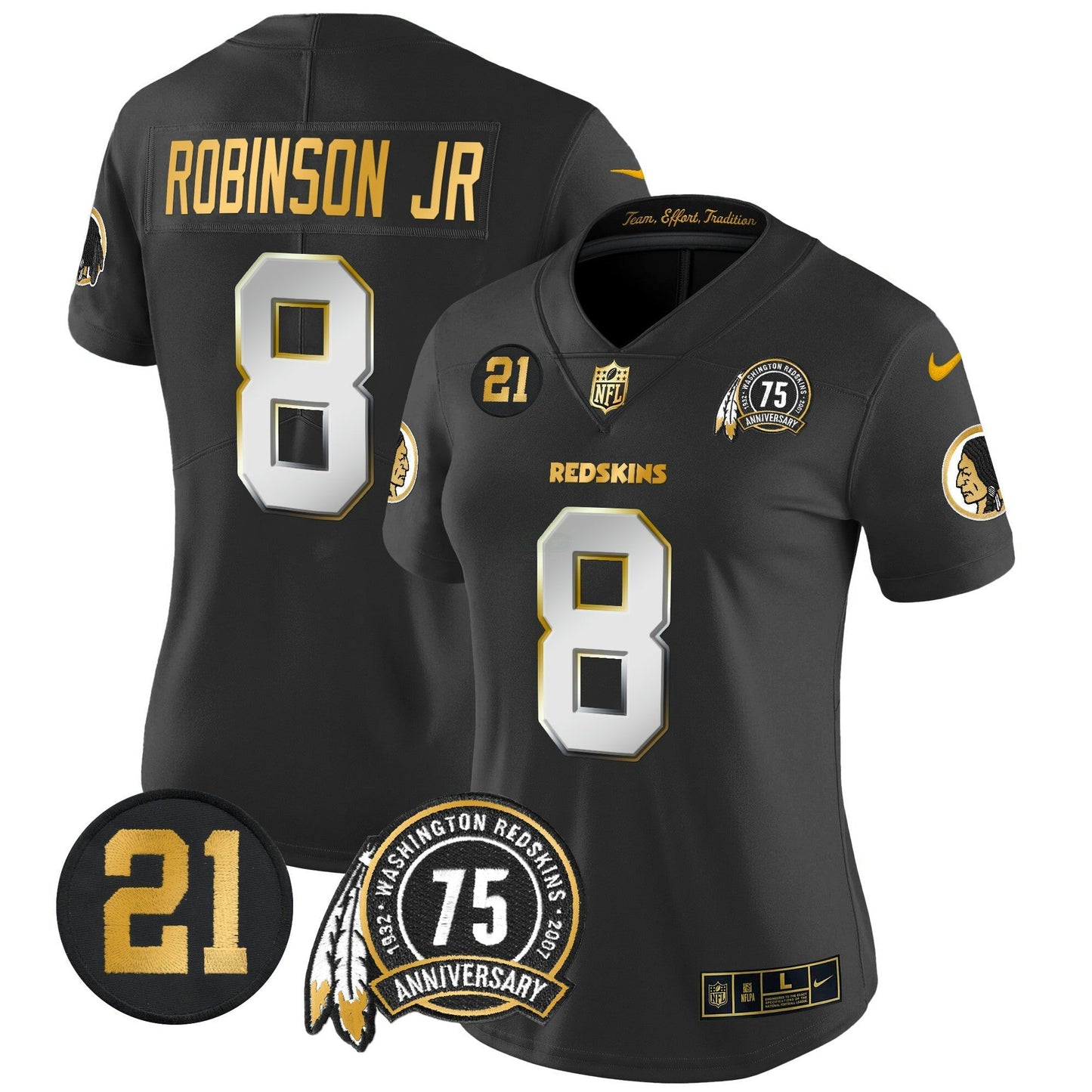 Camisa NFL Washington Commanders Women’s Washington Redskins 75th & Sean Taylor Patch Dourada Vapor Limited Jersey