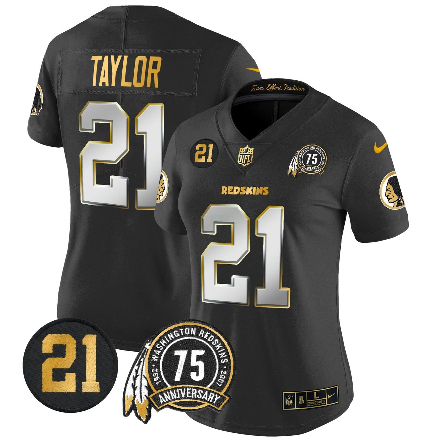 Camisa NFL Washington Commanders Women’s Washington Redskins 75th & Sean Taylor Patch Dourada Vapor Limited Jersey