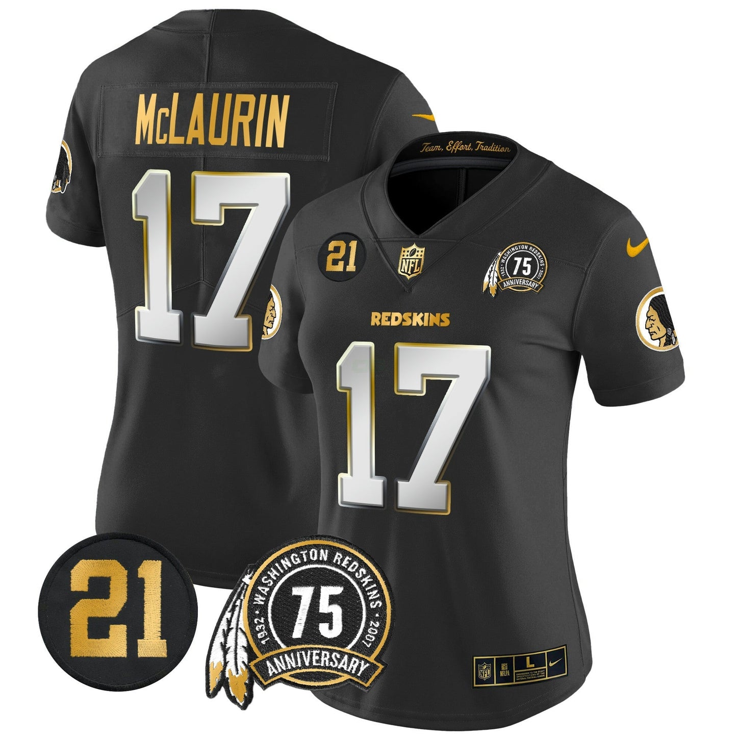 Camisa NFL Washington Commanders Women’s Washington Redskins 75th & Sean Taylor Patch Dourada Vapor Limited Jersey