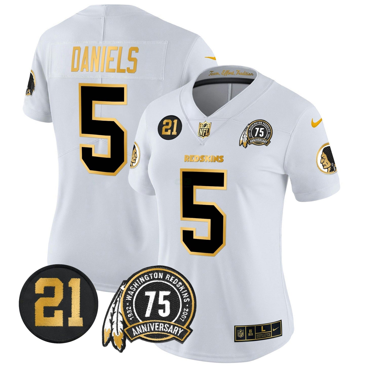 Camisa NFL Washington Commanders Women’s Washington Redskins 75th & Sean Taylor Patch Dourada Vapor Limited Jersey