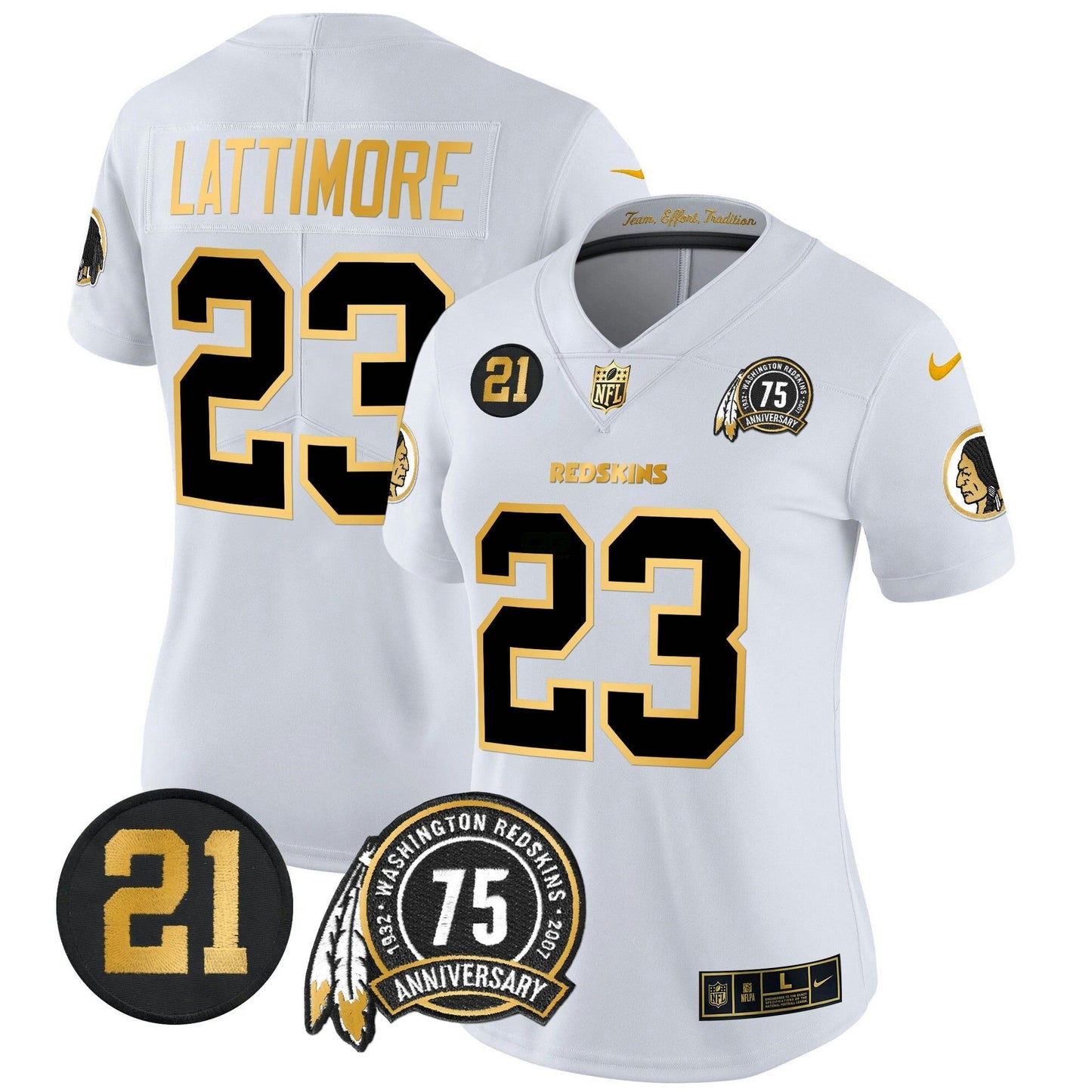 Camisa NFL Washington Commanders Women’s Washington Redskins 75th & Sean Taylor Patch Dourada Vapor Limited Jersey