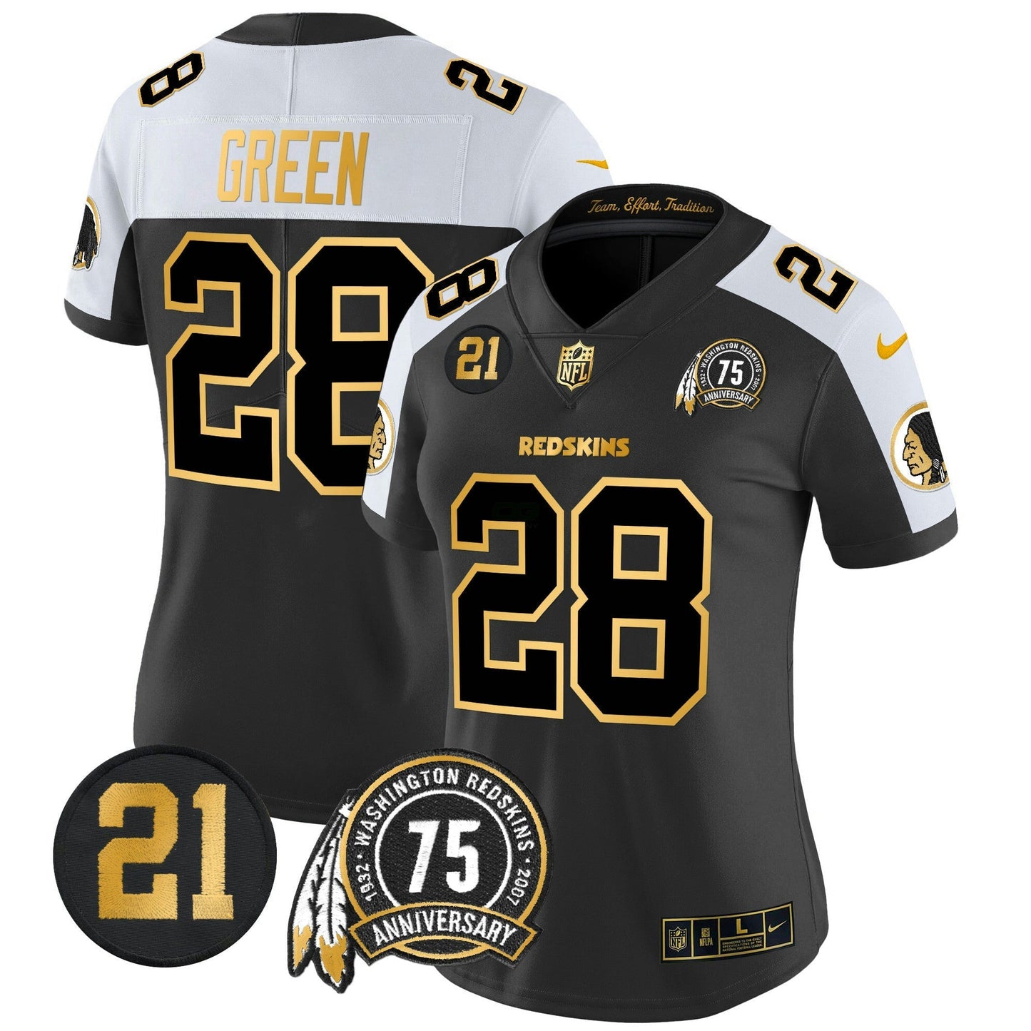 Camisa NFL Washington Commanders Women’s Washington Redskins 75th & Sean Taylor Patch Dourada Vapor Limited Jersey