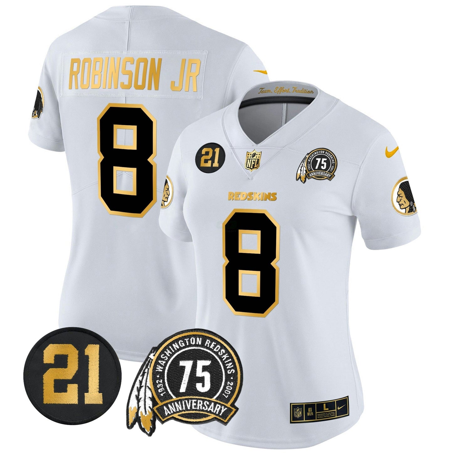 Camisa NFL Washington Commanders Women’s Washington Redskins 75th & Sean Taylor Patch Dourada Vapor Limited Jersey