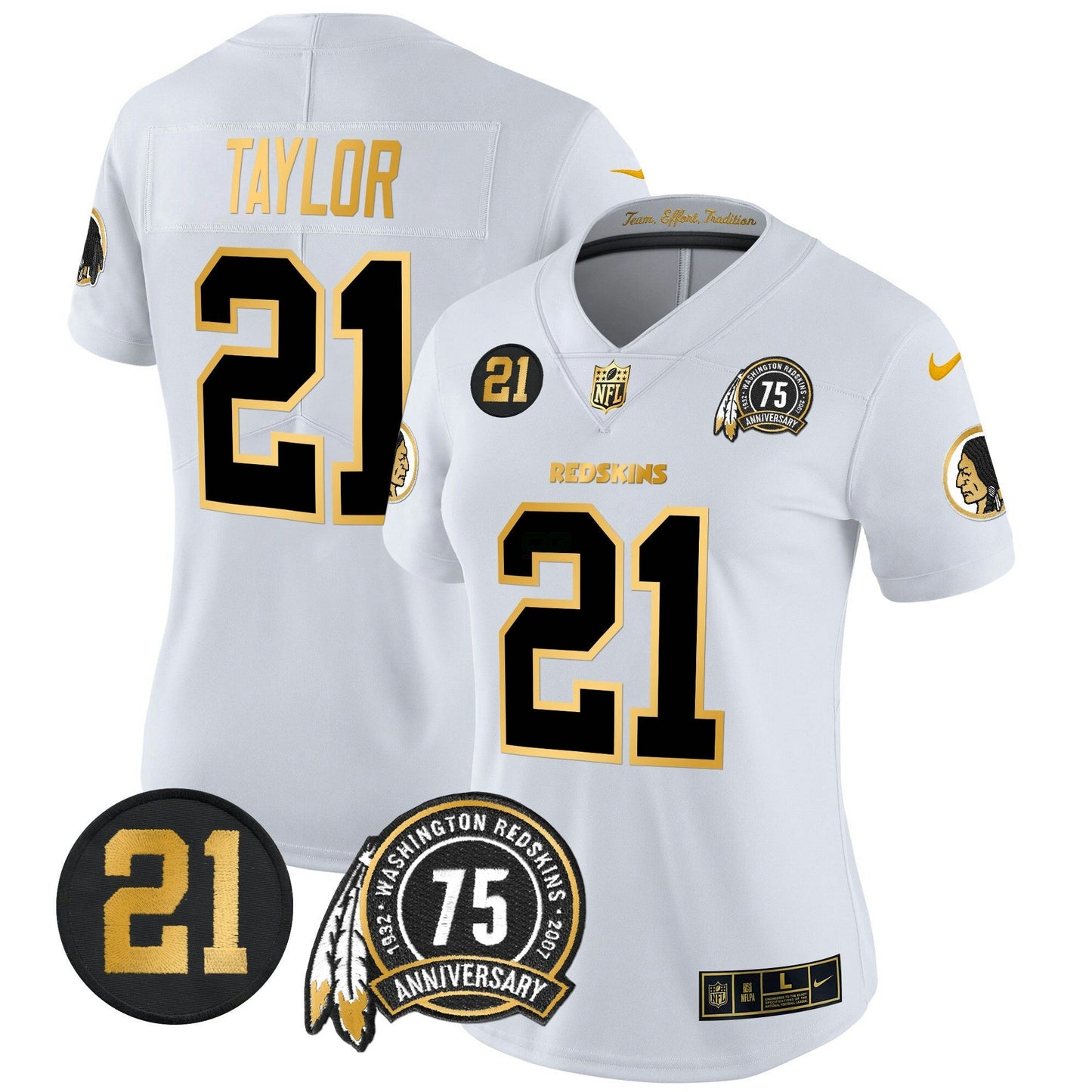 Camisa NFL Washington Commanders Women’s Washington Redskins 75th & Sean Taylor Patch Dourada Vapor Limited Jersey