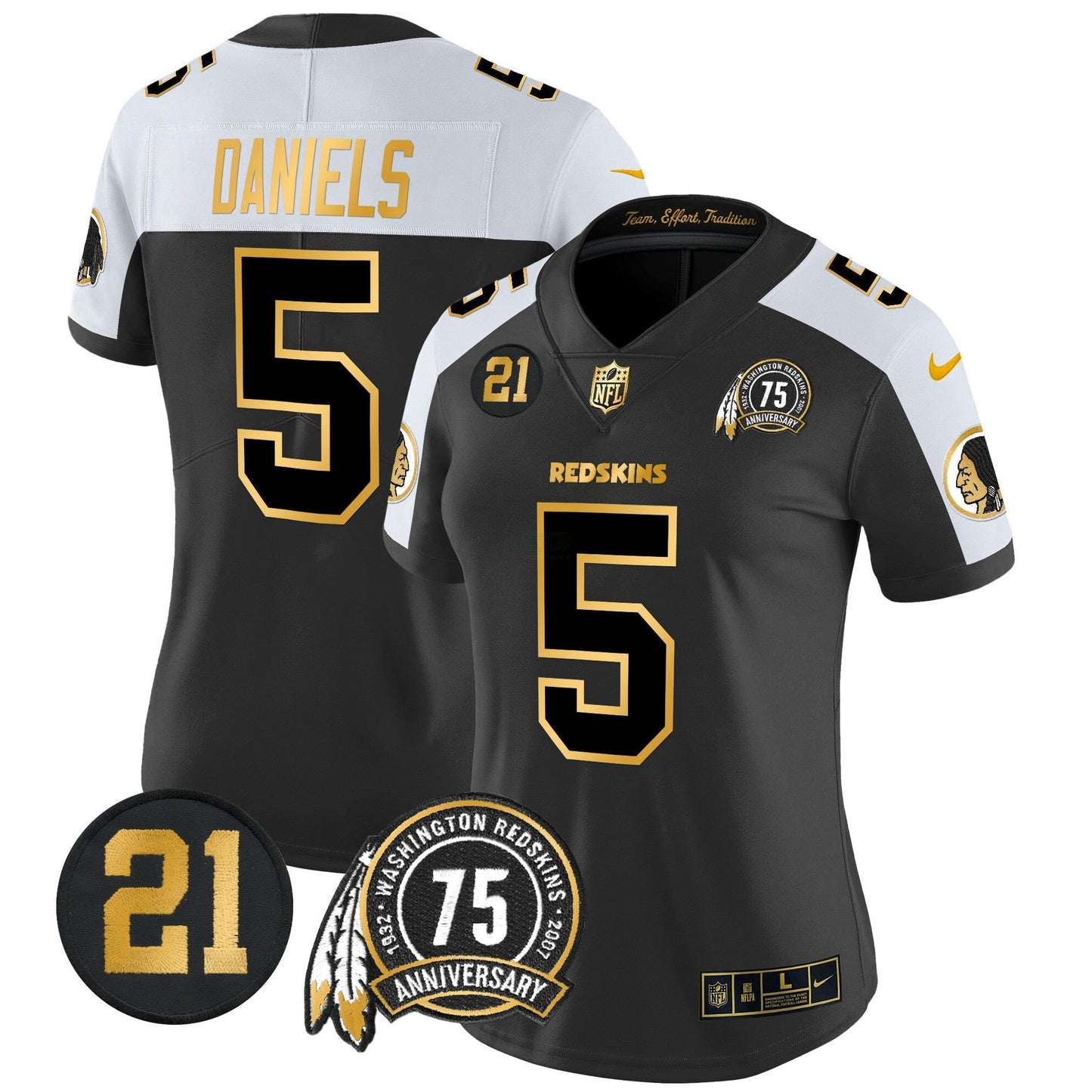 Camisa NFL Washington Commanders Women’s Washington Redskins 75th & Sean Taylor Patch Dourada Vapor Limited Jersey