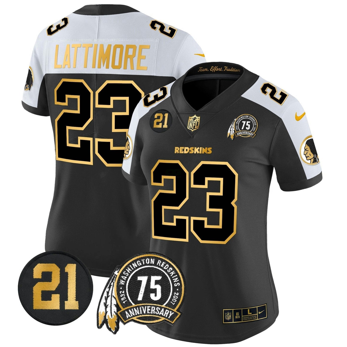 Camisa NFL Washington Commanders Women’s Washington Redskins 75th & Sean Taylor Patch Dourada Vapor Limited Jersey