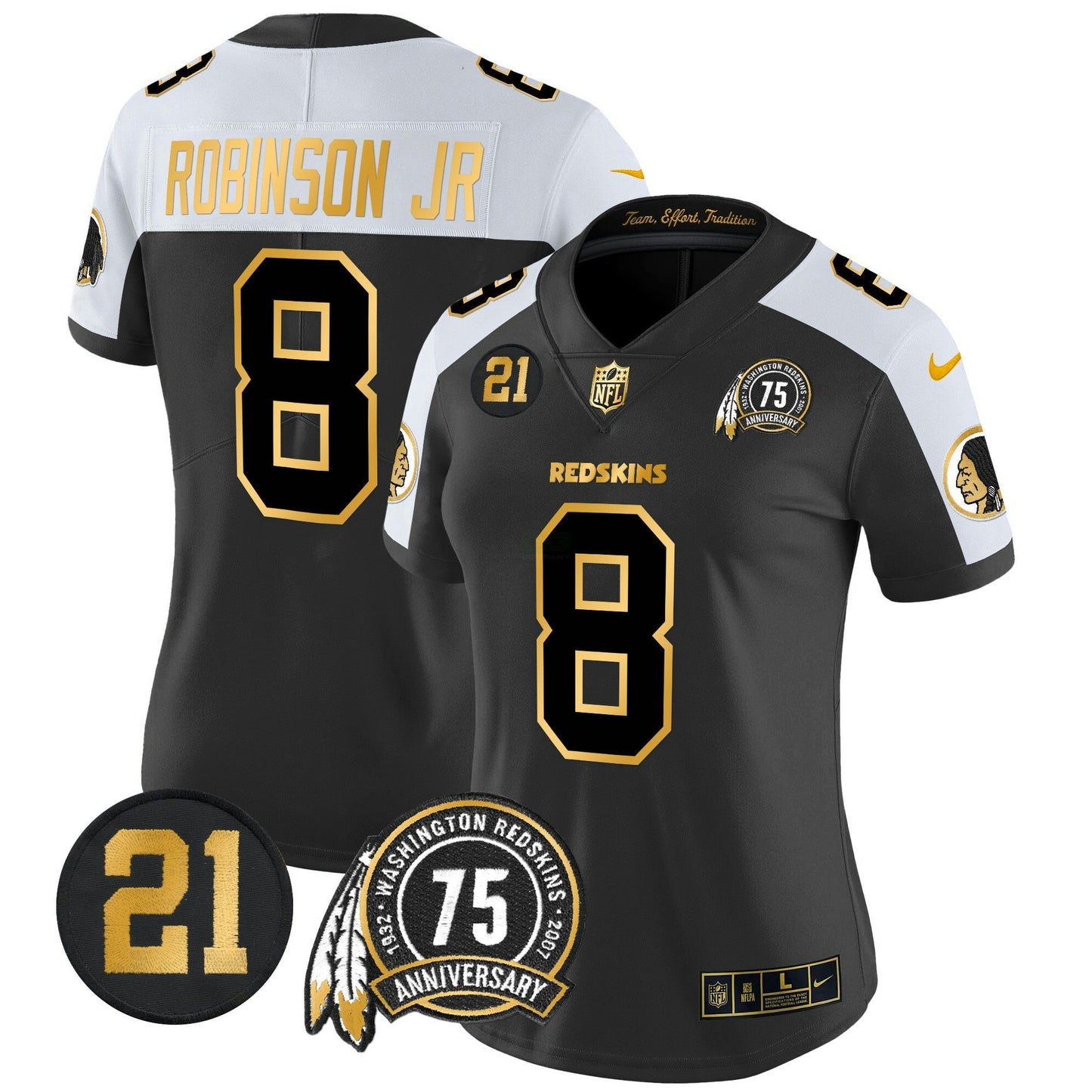 Camisa NFL Washington Commanders Women’s Washington Redskins 75th & Sean Taylor Patch Dourada Vapor Limited Jersey