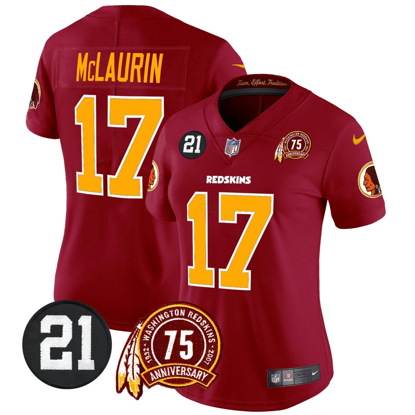 Camisa NFL Washington Commanders Women’s Washington Redskins 75th & Sean Taylor Patch Vapor Limited Jersey