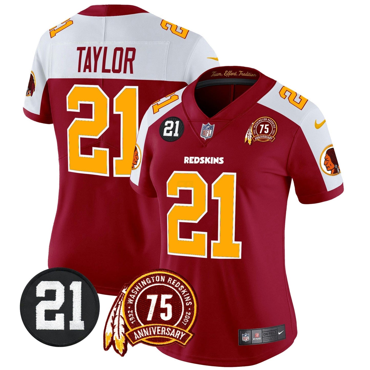 Camisa NFL Washington Commanders Women’s Washington Redskins 75th & Sean Taylor Patch Vapor Limited Jersey