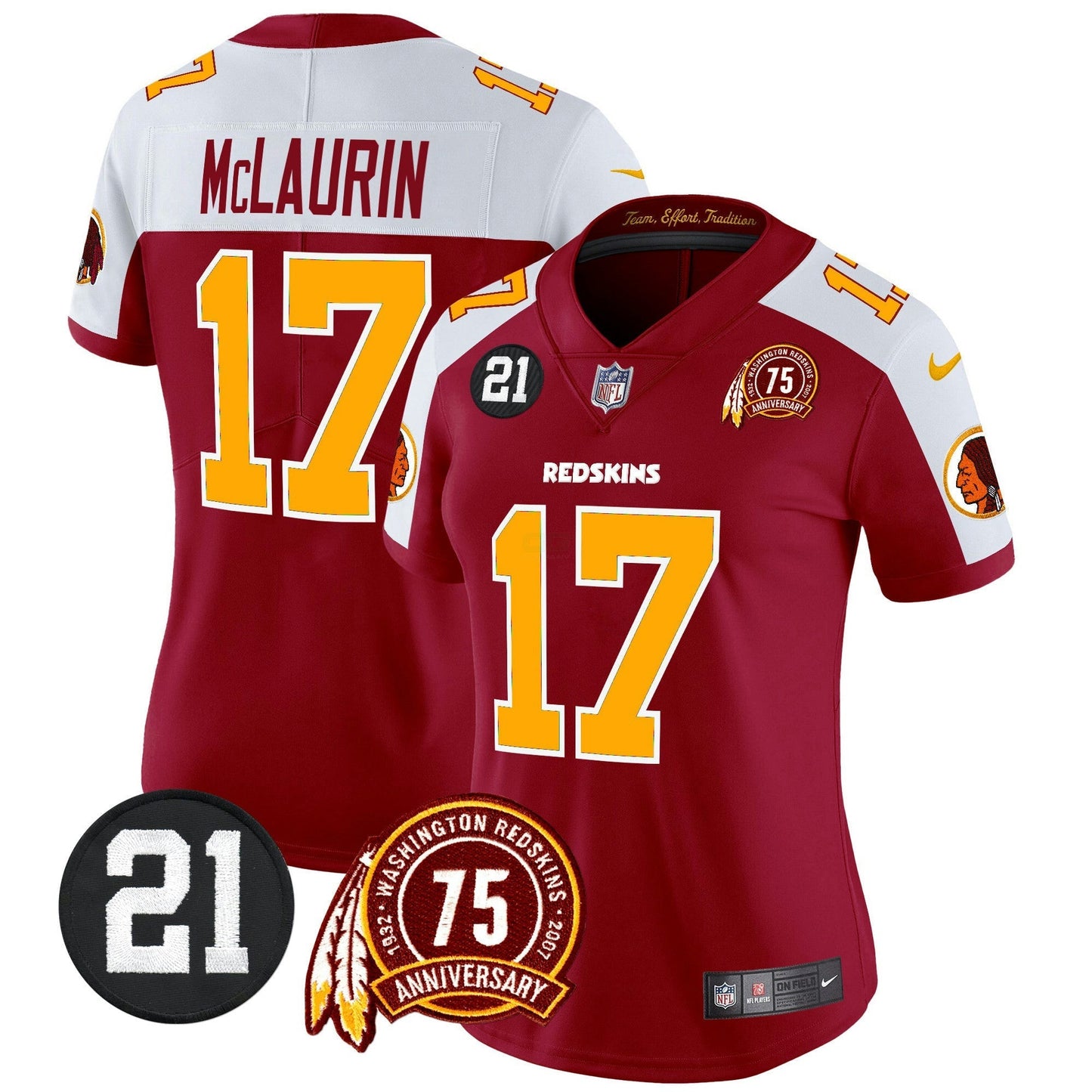 Camisa NFL Washington Commanders Women’s Washington Redskins 75th & Sean Taylor Patch Vapor Limited Jersey