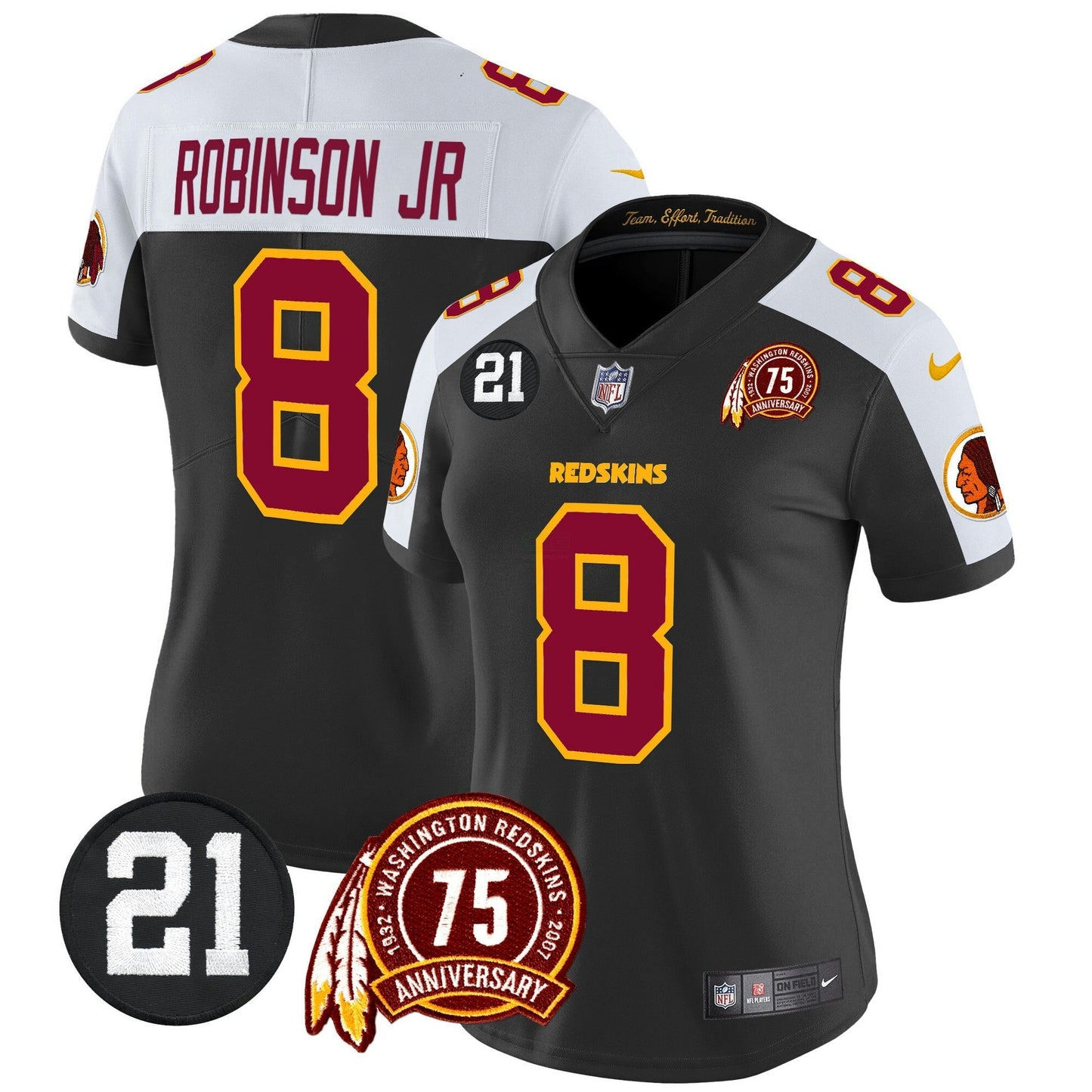 Camisa NFL Washington Commanders Women’s Washington Redskins 75th & Sean Taylor Patch Vapor Limited Jersey V2