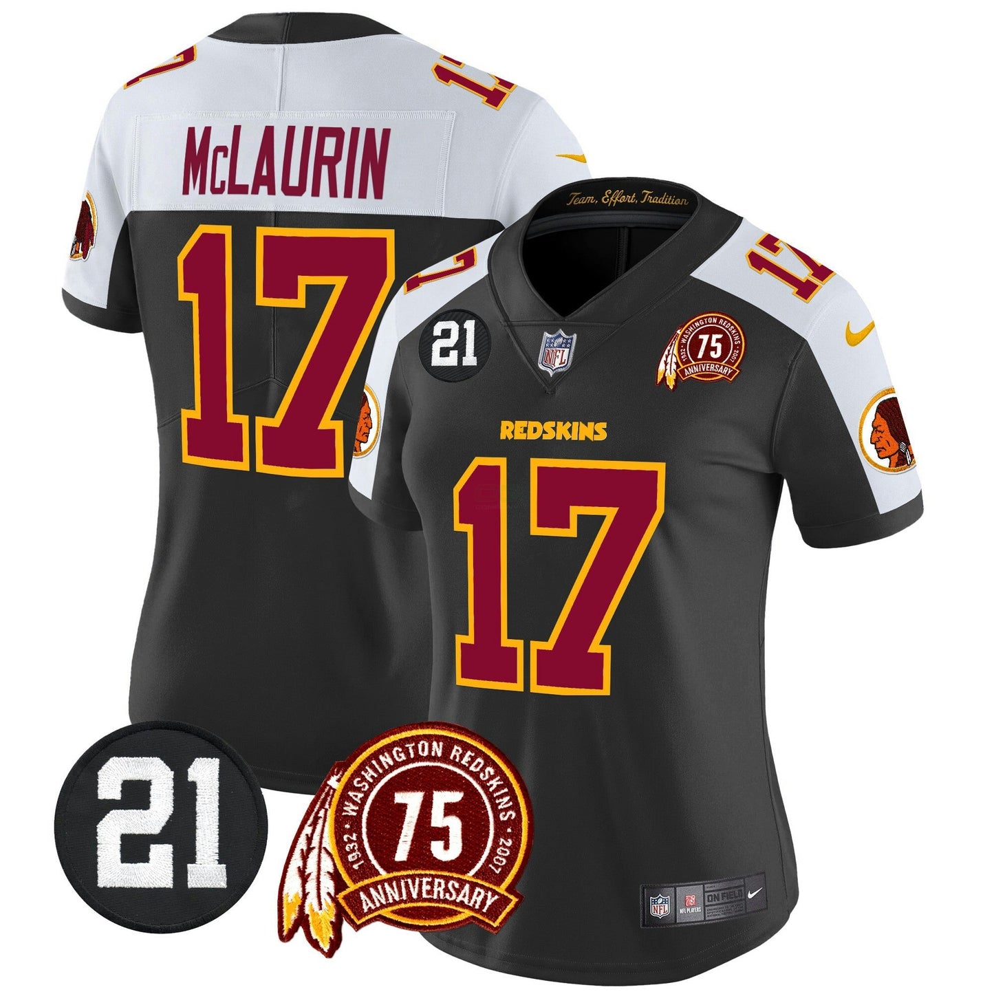 Camisa NFL Washington Commanders Women’s Washington Redskins 75th & Sean Taylor Patch Vapor Limited Jersey V2