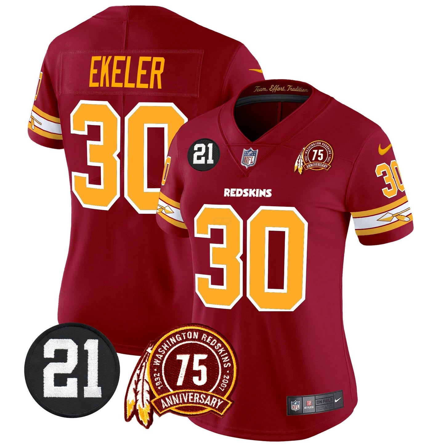 Camisa NFL Washington Commanders Women’s Washington Redskins 75th & Sean Taylor Patch Vapor Limited Jersey V2