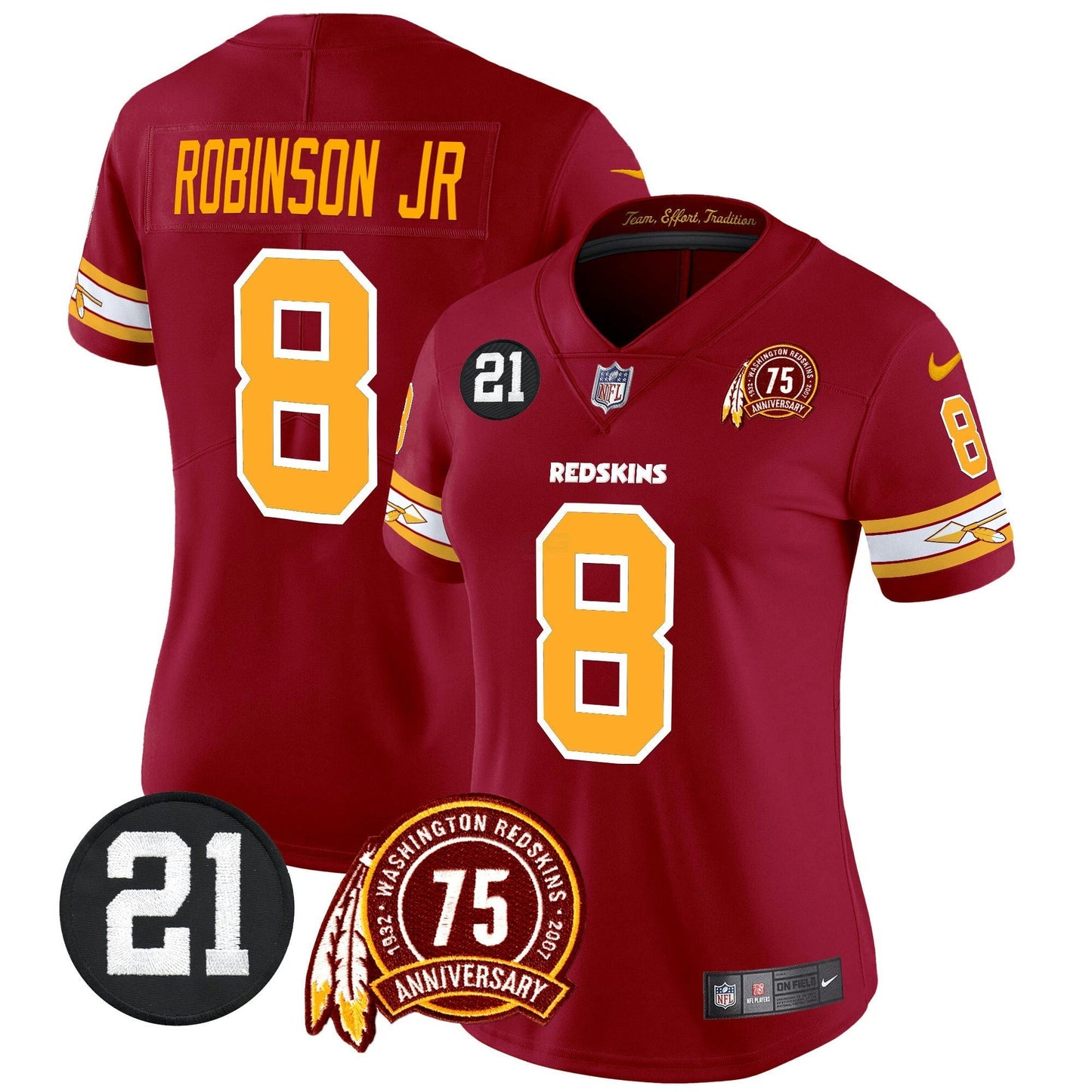 Camisa NFL Washington Commanders Women’s Washington Redskins 75th & Sean Taylor Patch Vapor Limited Jersey V2