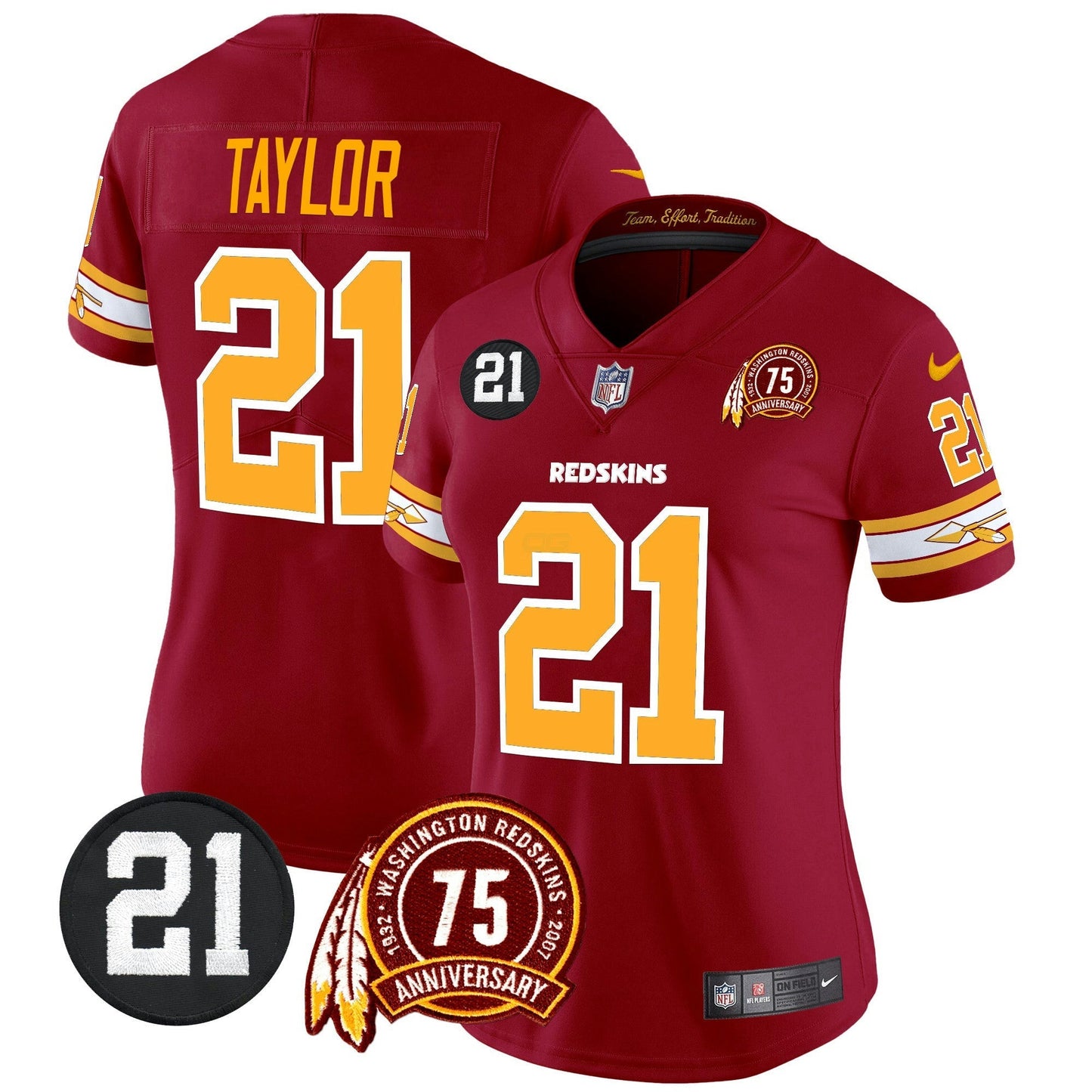 Camisa NFL Washington Commanders Women’s Washington Redskins 75th & Sean Taylor Patch Vapor Limited Jersey V2