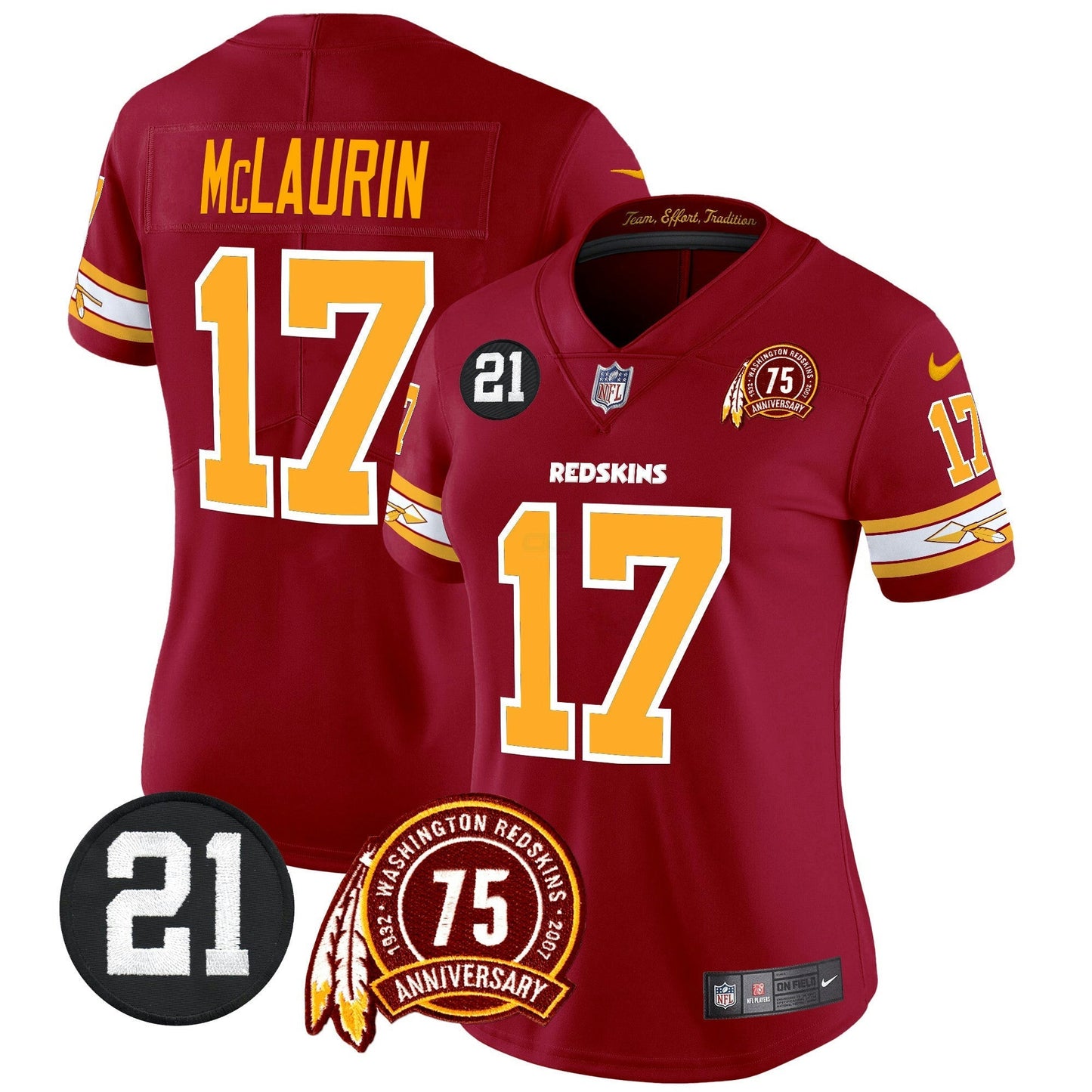 Camisa NFL Washington Commanders Women’s Washington Redskins 75th & Sean Taylor Patch Vapor Limited Jersey V2