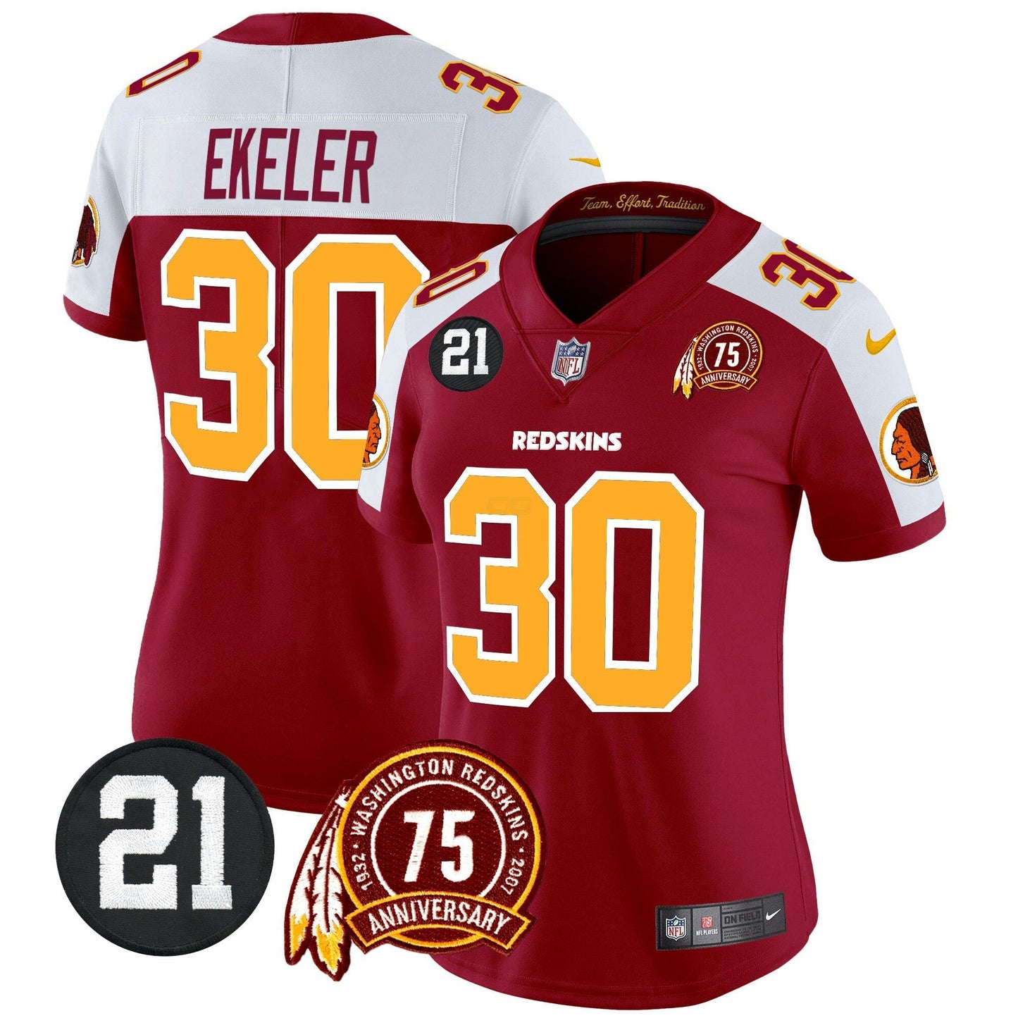 Camisa NFL Washington Commanders Women’s Washington Redskins 75th & Sean Taylor Patch Vapor Limited Jersey V2