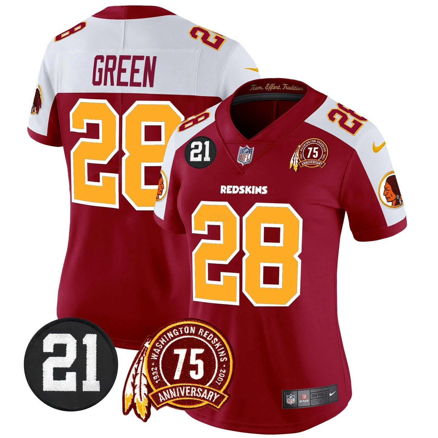 Camisa NFL Washington Commanders Women’s Washington Redskins 75th & Sean Taylor Patch Vapor Limited Jersey V2