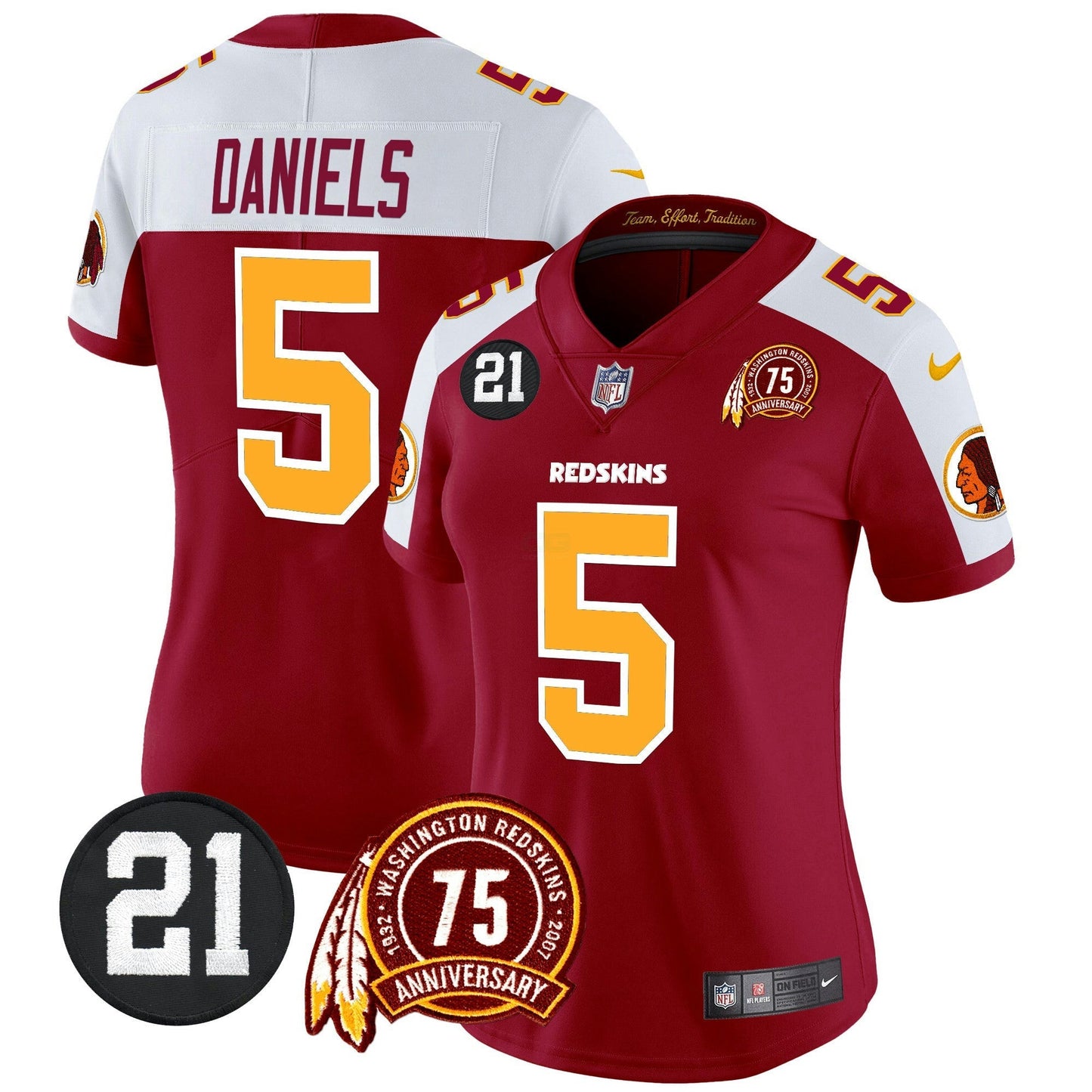 Camisa NFL Washington Commanders Women’s Washington Redskins 75th & Sean Taylor Patch Vapor Limited Jersey V2