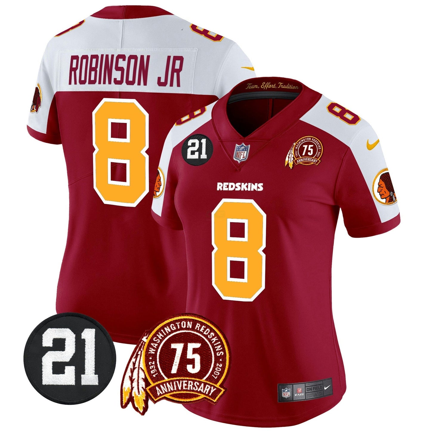 Camisa NFL Washington Commanders Women’s Washington Redskins 75th & Sean Taylor Patch Vapor Limited Jersey V2