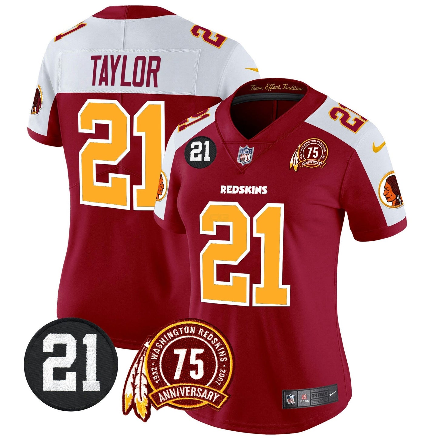 Camisa NFL Washington Commanders Women’s Washington Redskins 75th & Sean Taylor Patch Vapor Limited Jersey V2