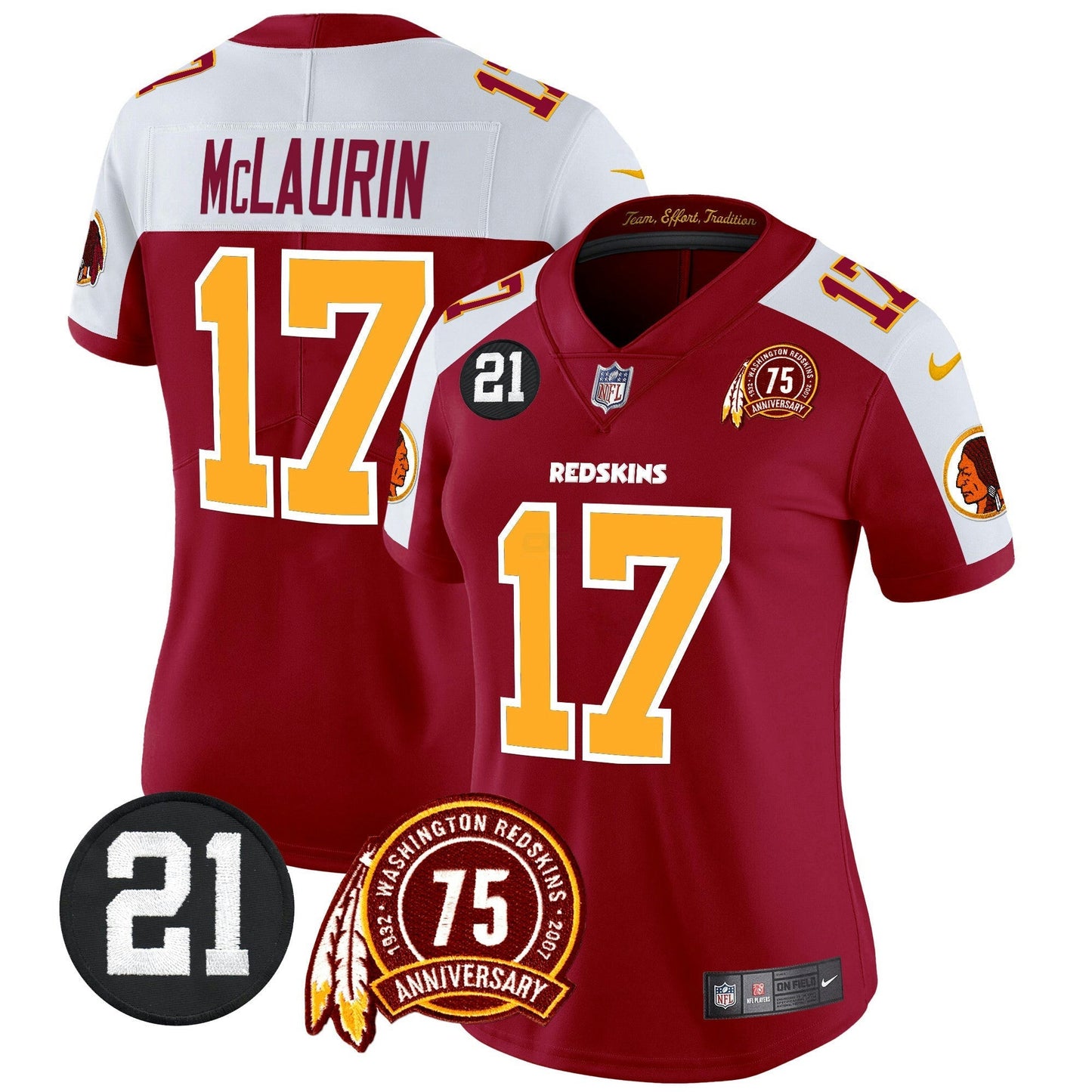 Camisa NFL Washington Commanders Women’s Washington Redskins 75th & Sean Taylor Patch Vapor Limited Jersey V2