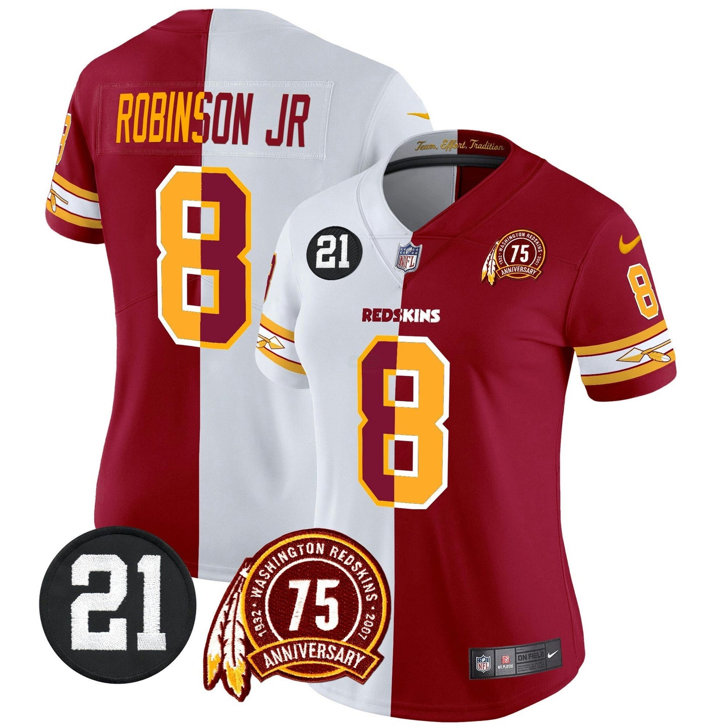 Camisa NFL Washington Commanders Women’s Washington Redskins 75th & Sean Taylor Patch Vapor Limited Jersey V2