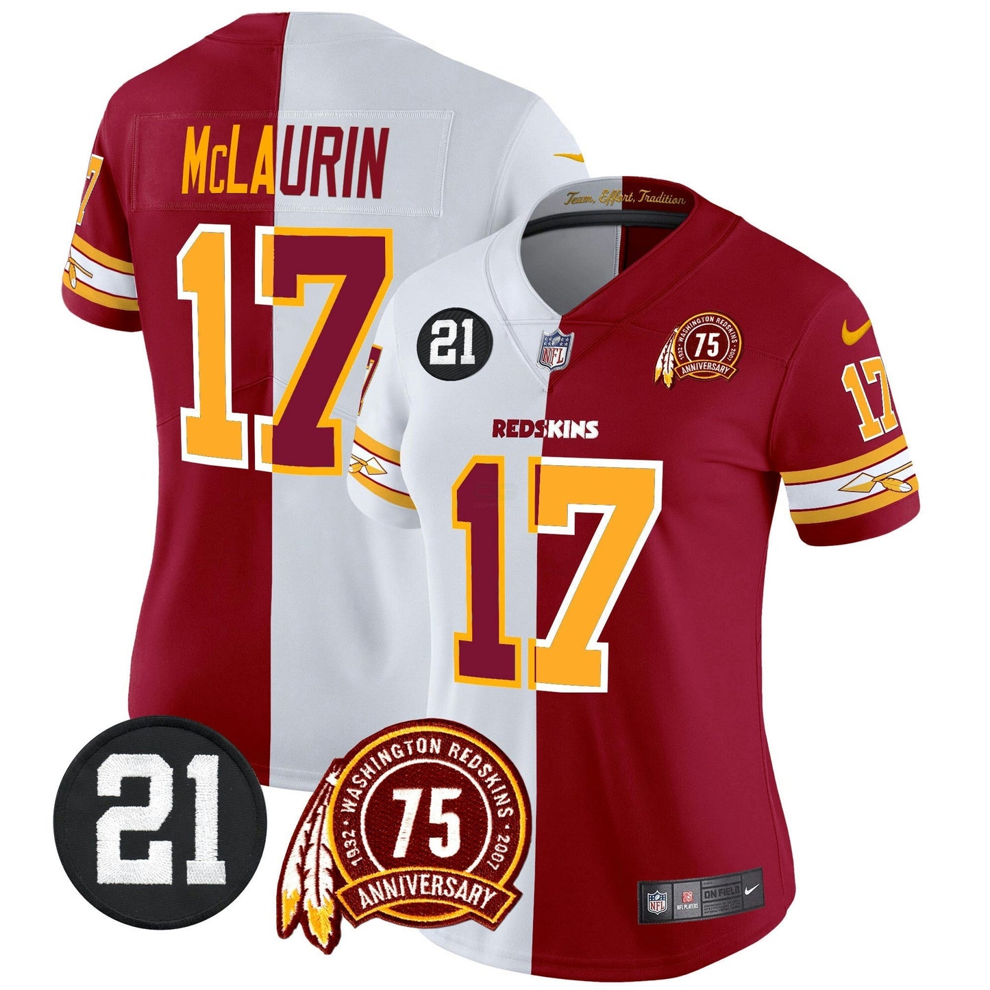 Camisa NFL Washington Commanders Women’s Washington Redskins 75th & Sean Taylor Patch Vapor Limited Jersey V2