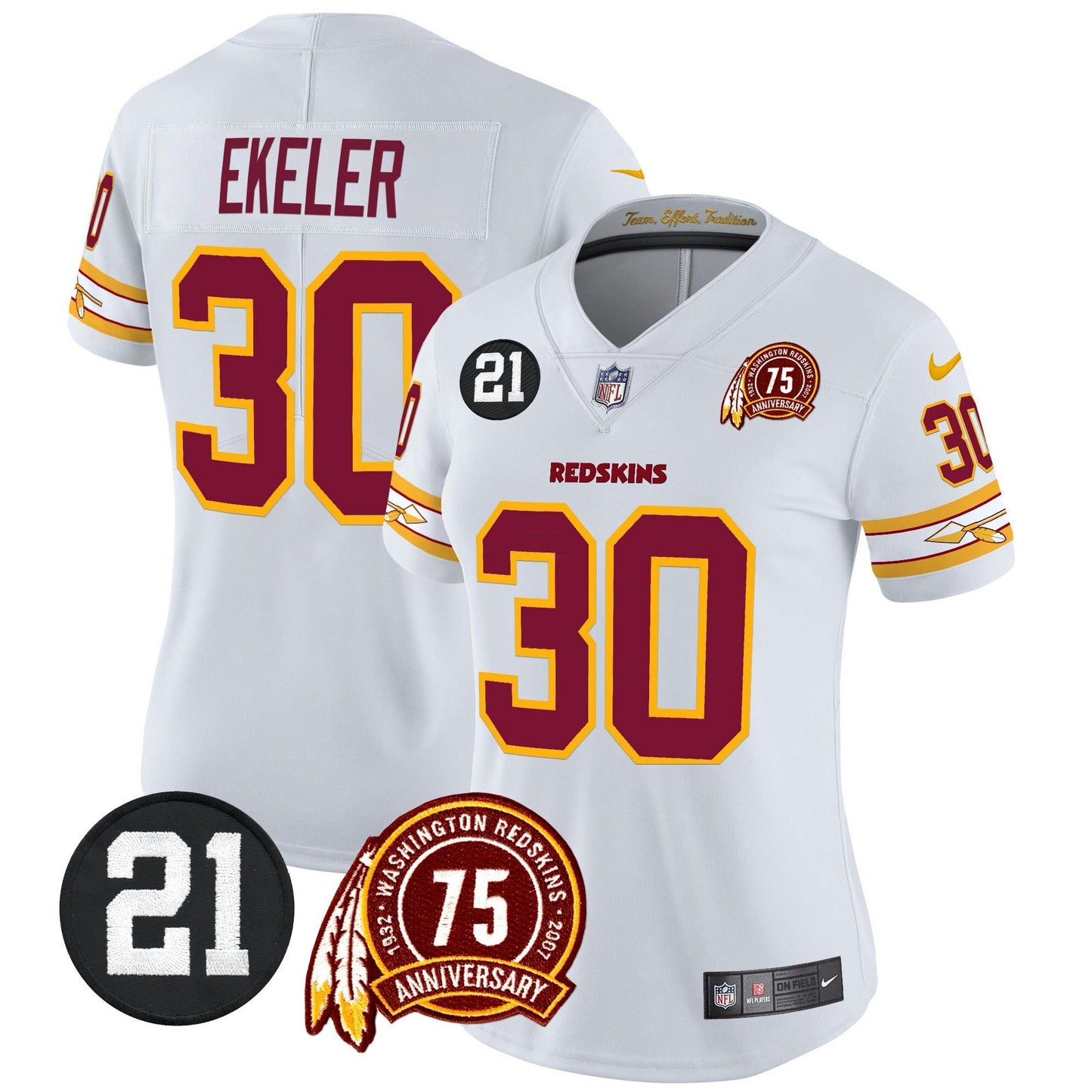 Camisa NFL Washington Commanders Women’s Washington Redskins 75th & Sean Taylor Patch Vapor Limited Jersey V2