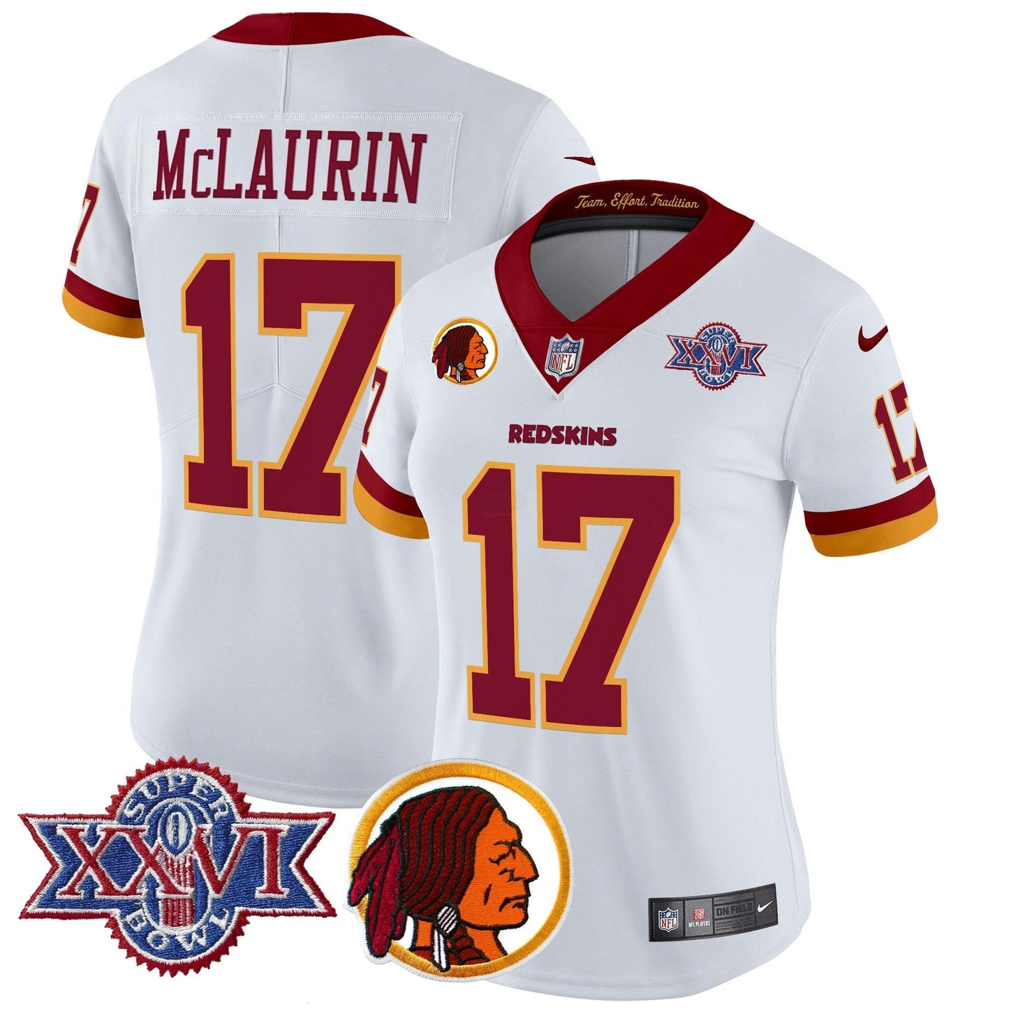 Camisa NFL Washington Commanders Women’s Washington Redskins Throwback 1992 Super Bowl XXVI Patch Vapor Limited Jersey V2