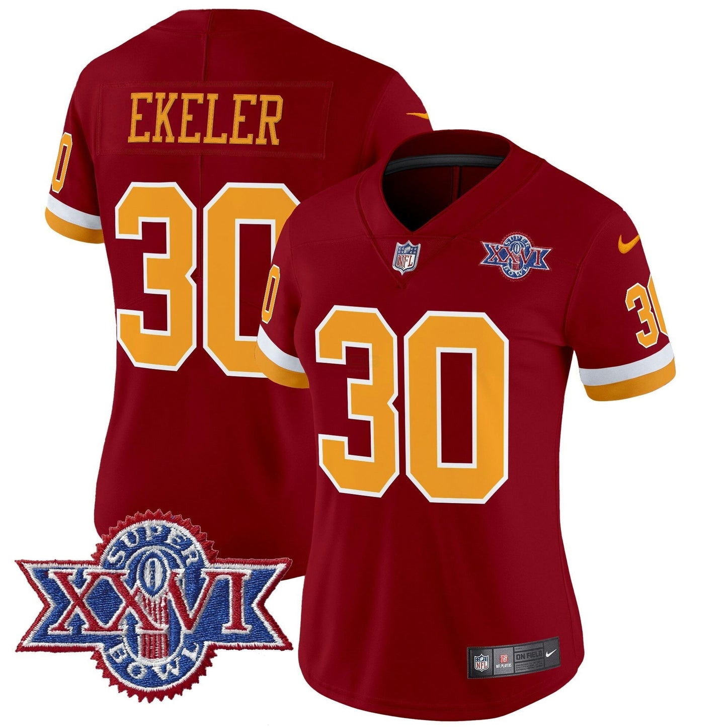 Camisa NFL Washington Commanders Women’s Washington Redskins Throwback 1992 Super Bowl XXVI Patch Vapor Limited Jersey