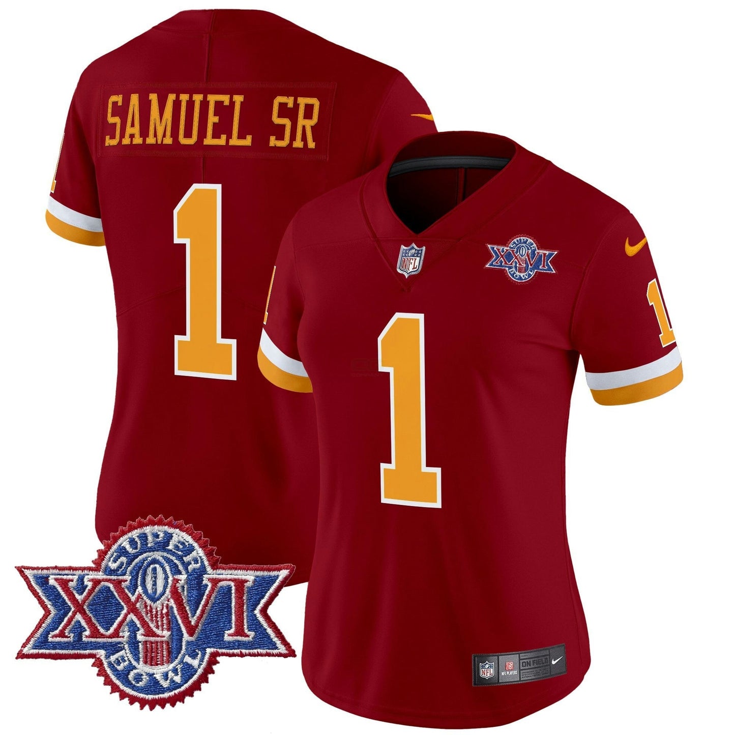 Camisa NFL Washington Commanders Women’s Washington Redskins Throwback 1992 Super Bowl XXVI Patch Vapor Limited Jersey