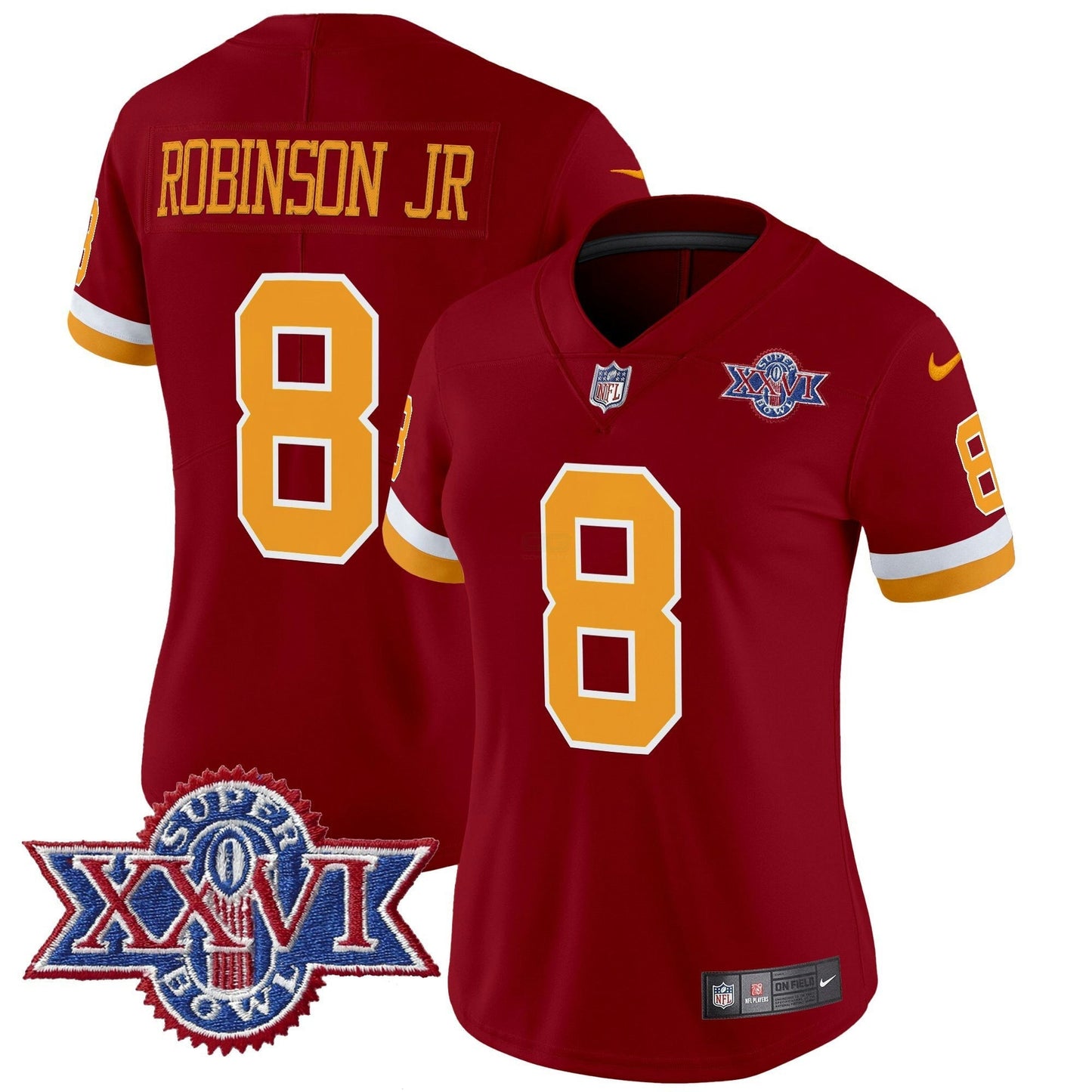 Camisa NFL Washington Commanders Women’s Washington Redskins Throwback 1992 Super Bowl XXVI Patch Vapor Limited Jersey