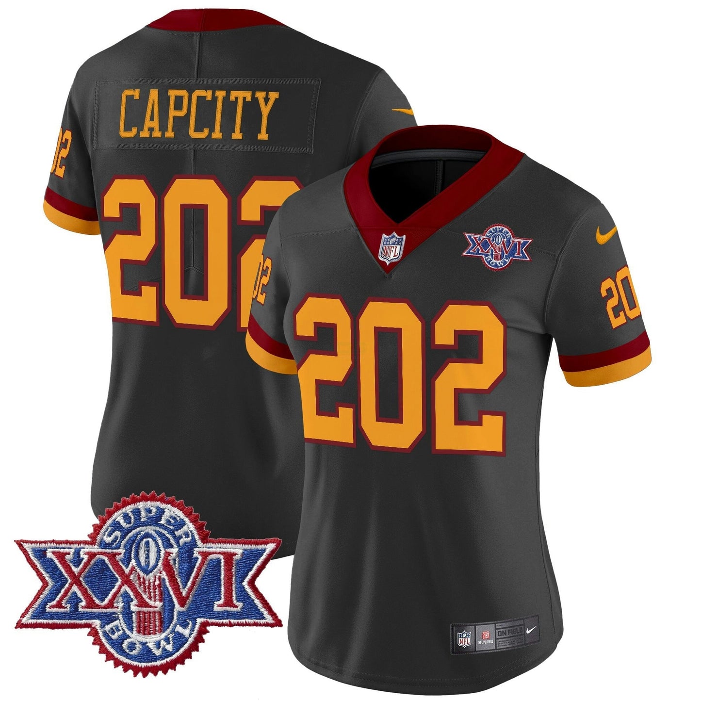 Camisa NFL Washington Commanders Women’s Washington Redskins Throwback 1992 Super Bowl XXVI Patch Vapor Limited Jersey