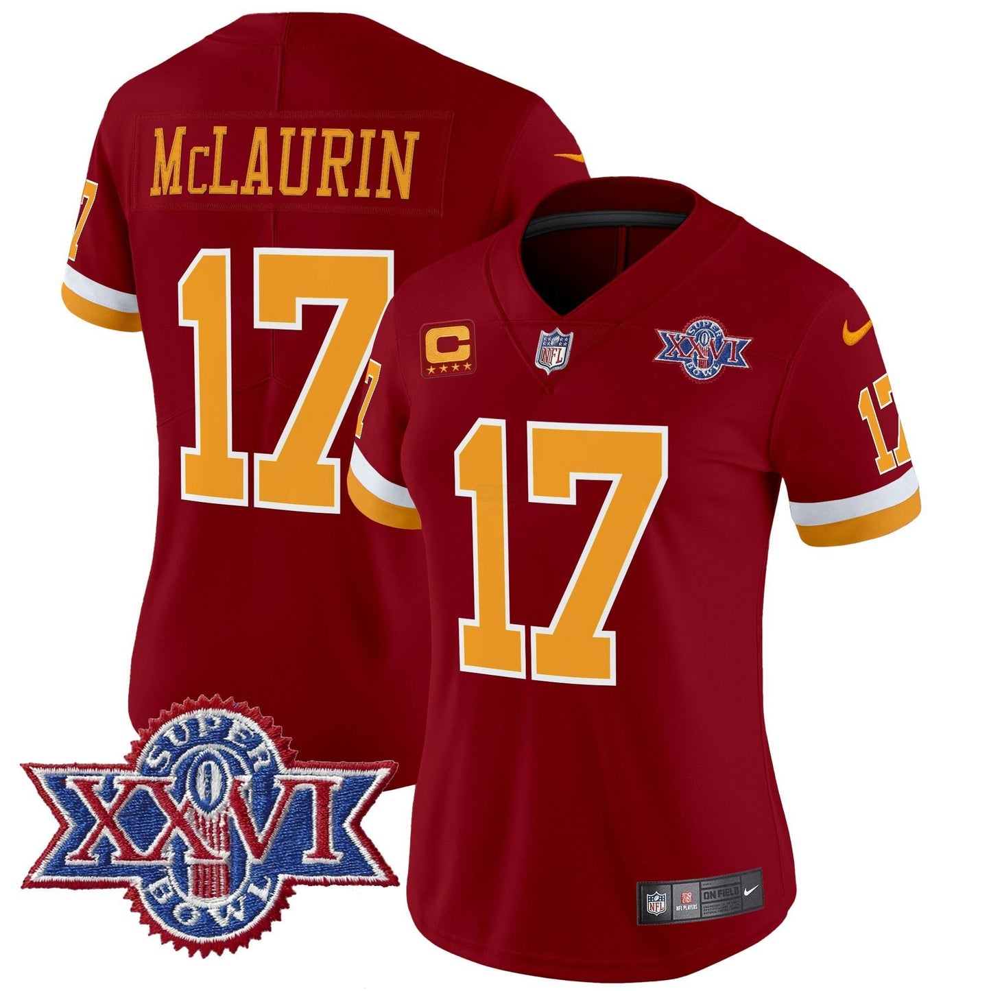 Camisa NFL Washington Commanders Women’s Washington Redskins Throwback 1992 Super Bowl XXVI Patch Vapor Limited Jersey
