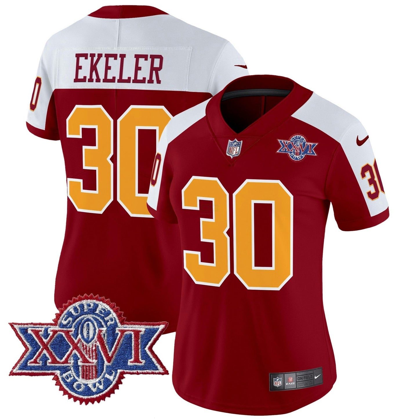 Camisa NFL Washington Commanders Women’s Washington Redskins Throwback 1992 Super Bowl XXVI Patch Vapor Limited Jersey