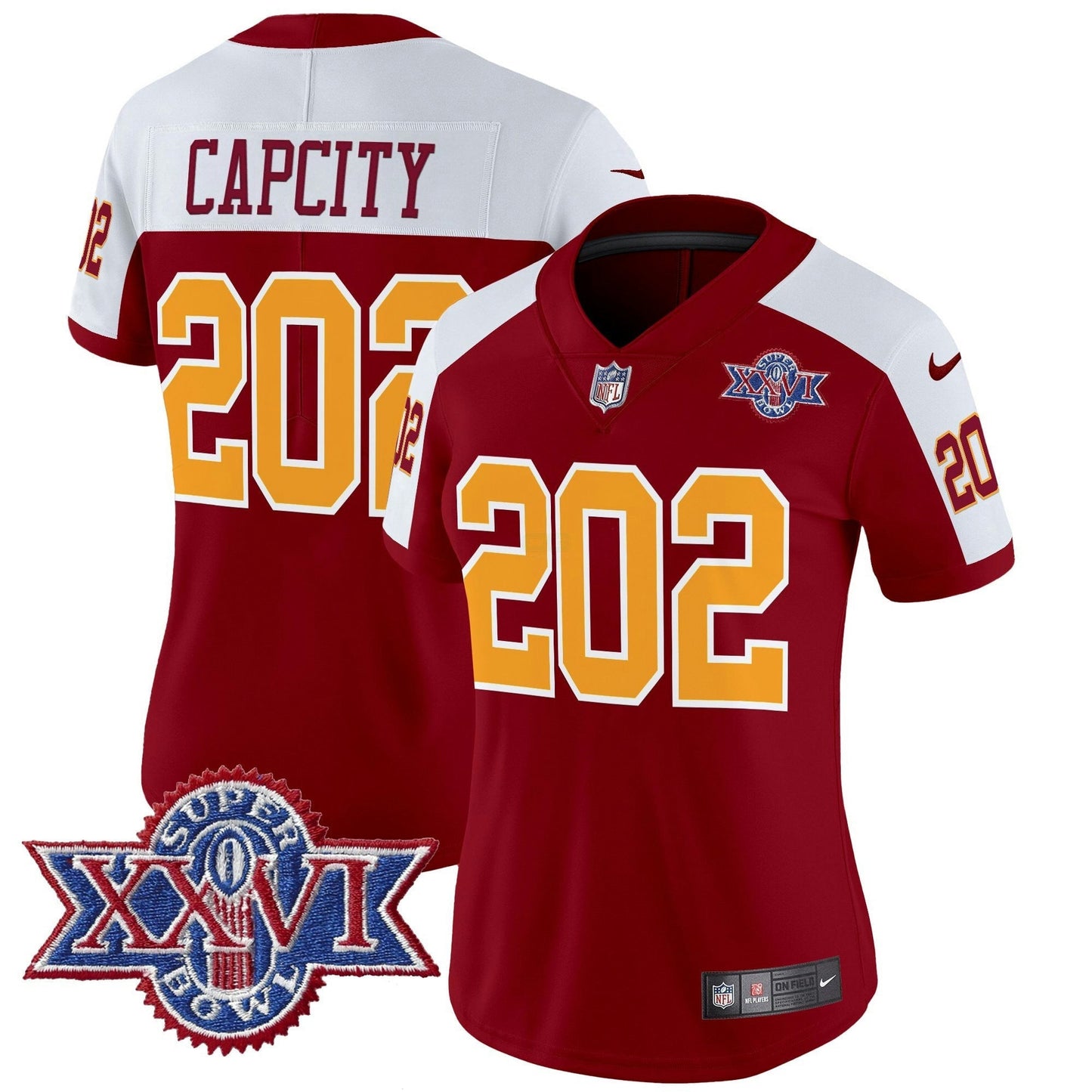 Camisa NFL Washington Commanders Women’s Washington Redskins Throwback 1992 Super Bowl XXVI Patch Vapor Limited Jersey