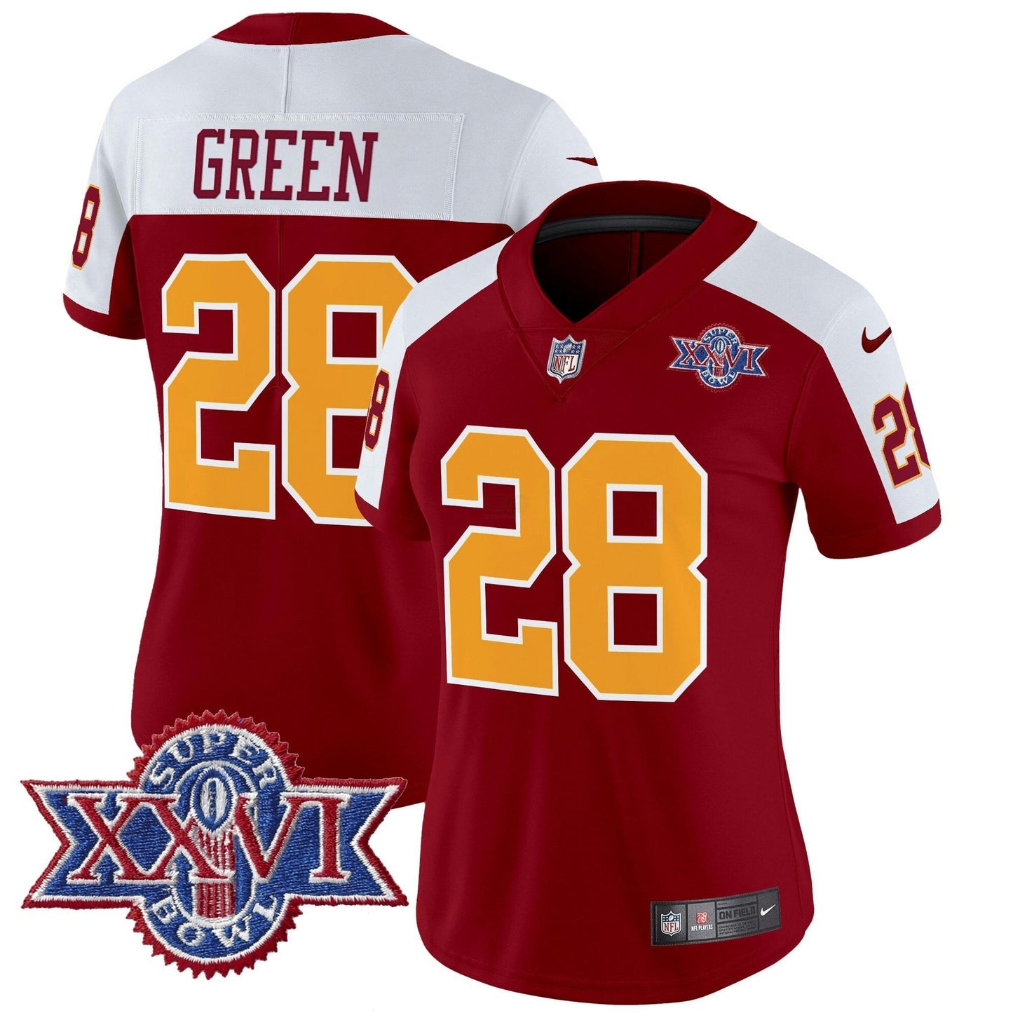 Camisa NFL Washington Commanders Women’s Washington Redskins Throwback 1992 Super Bowl XXVI Patch Vapor Limited Jersey
