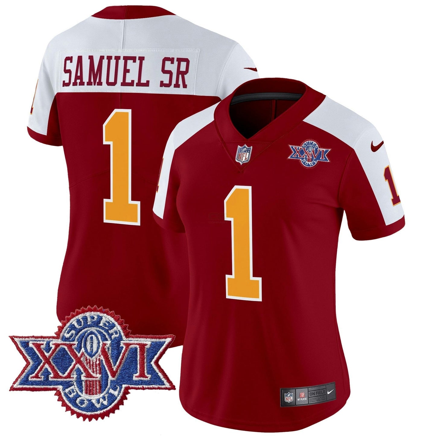 Camisa NFL Washington Commanders Women’s Washington Redskins Throwback 1992 Super Bowl XXVI Patch Vapor Limited Jersey