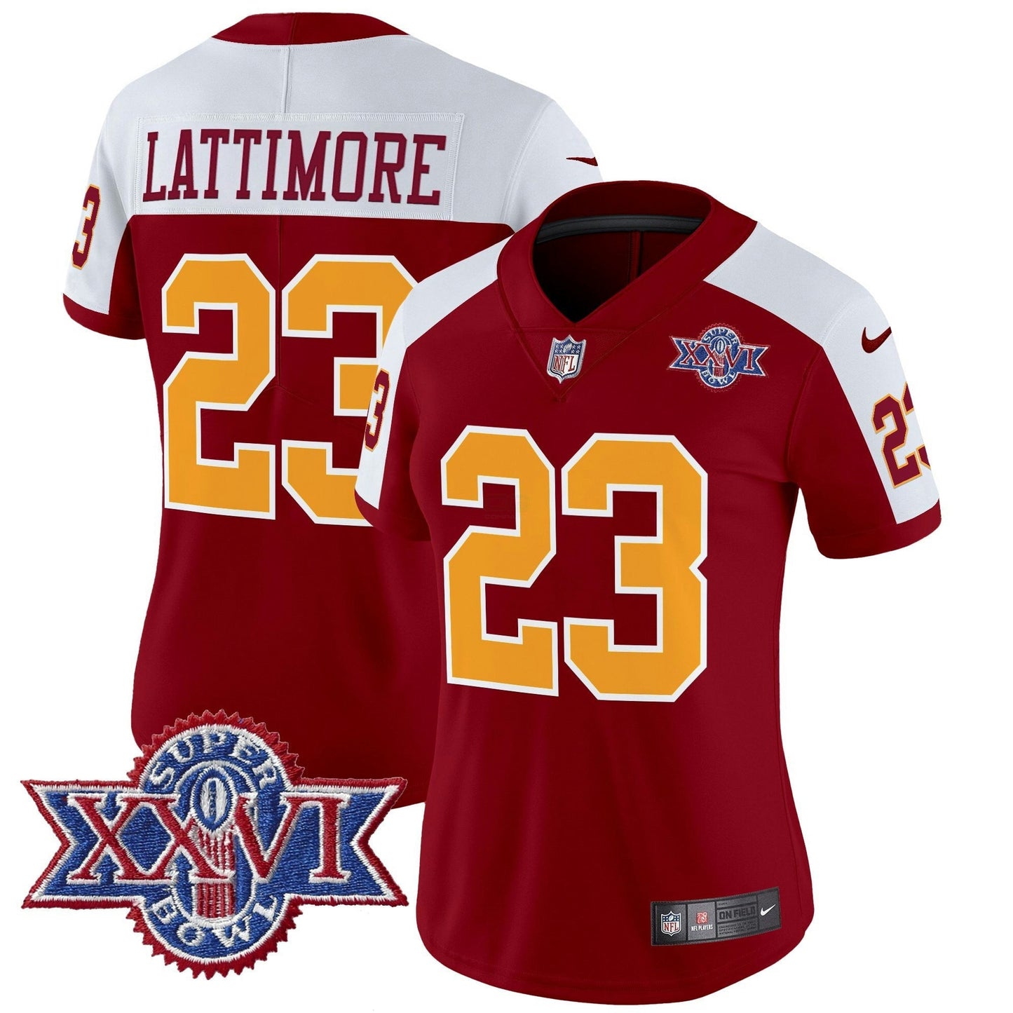 Camisa NFL Washington Commanders Women’s Washington Redskins Throwback 1992 Super Bowl XXVI Patch Vapor Limited Jersey