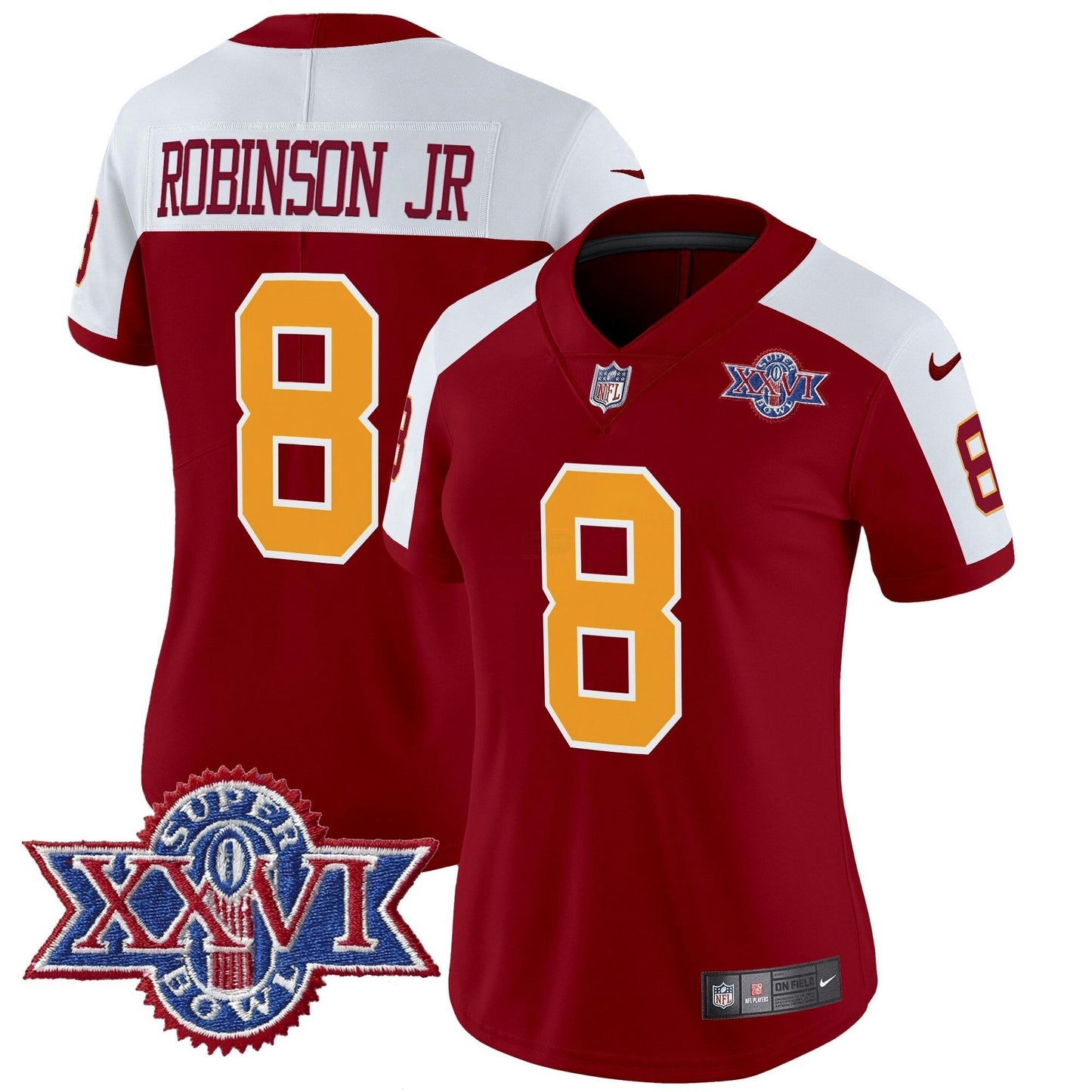 Camisa NFL Washington Commanders Women’s Washington Redskins Throwback 1992 Super Bowl XXVI Patch Vapor Limited Jersey