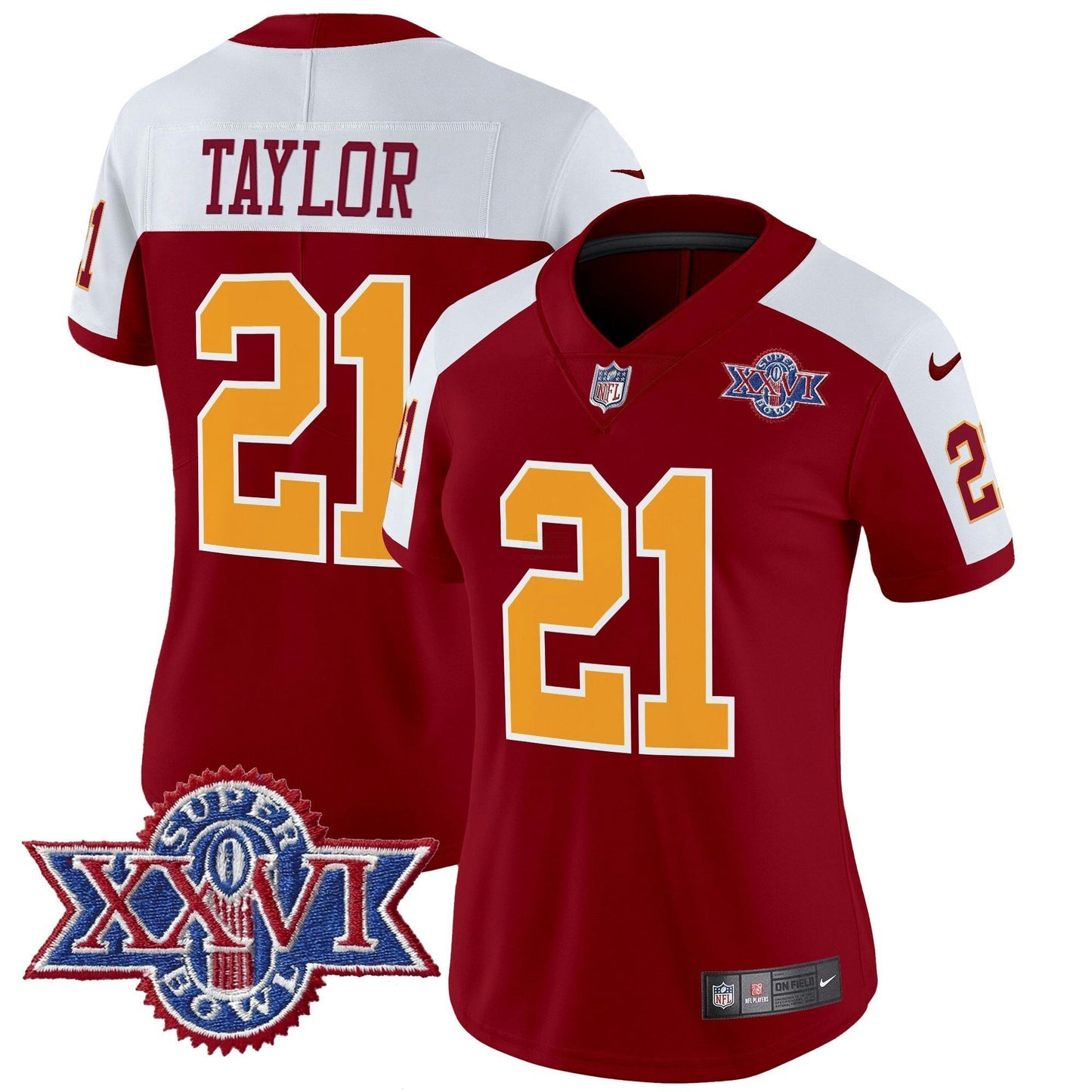 Camisa NFL Washington Commanders Women’s Washington Redskins Throwback 1992 Super Bowl XXVI Patch Vapor Limited Jersey