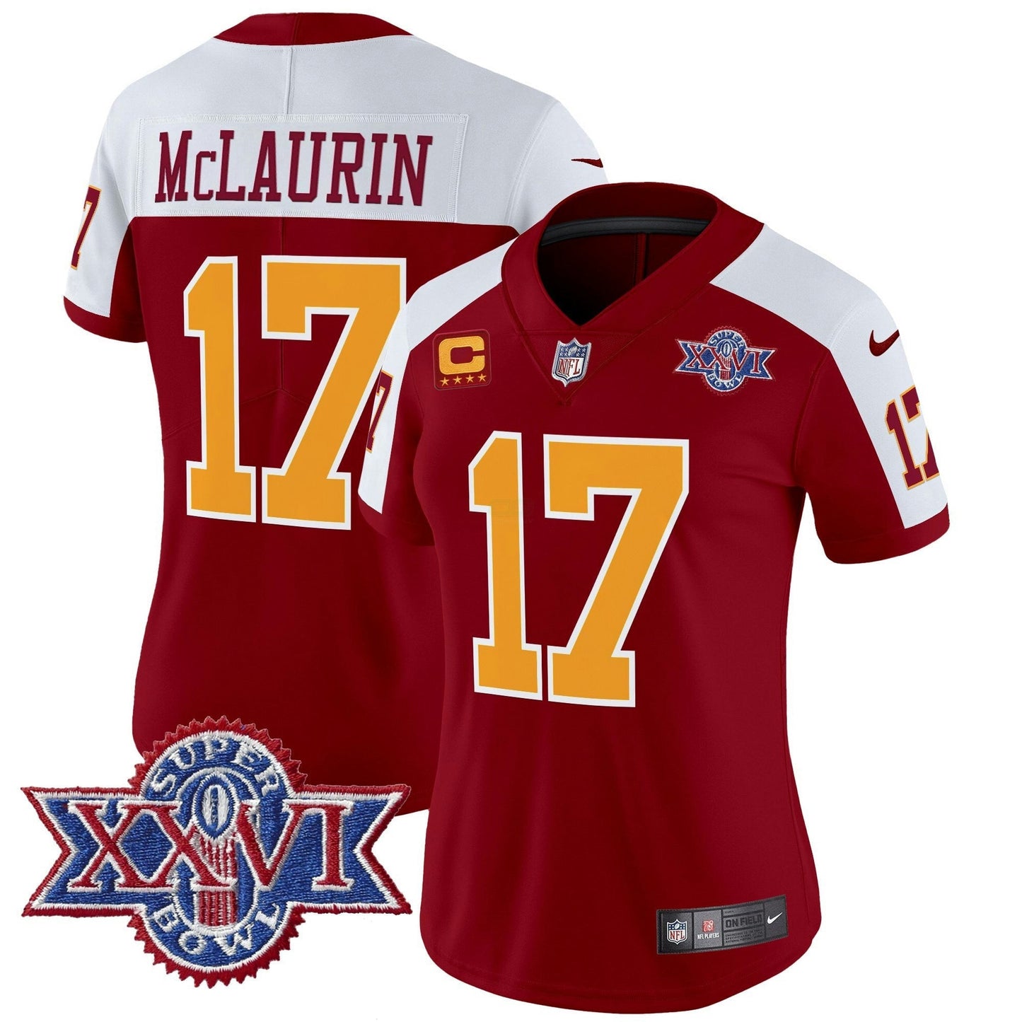 Camisa NFL Washington Commanders Women’s Washington Redskins Throwback 1992 Super Bowl XXVI Patch Vapor Limited Jersey