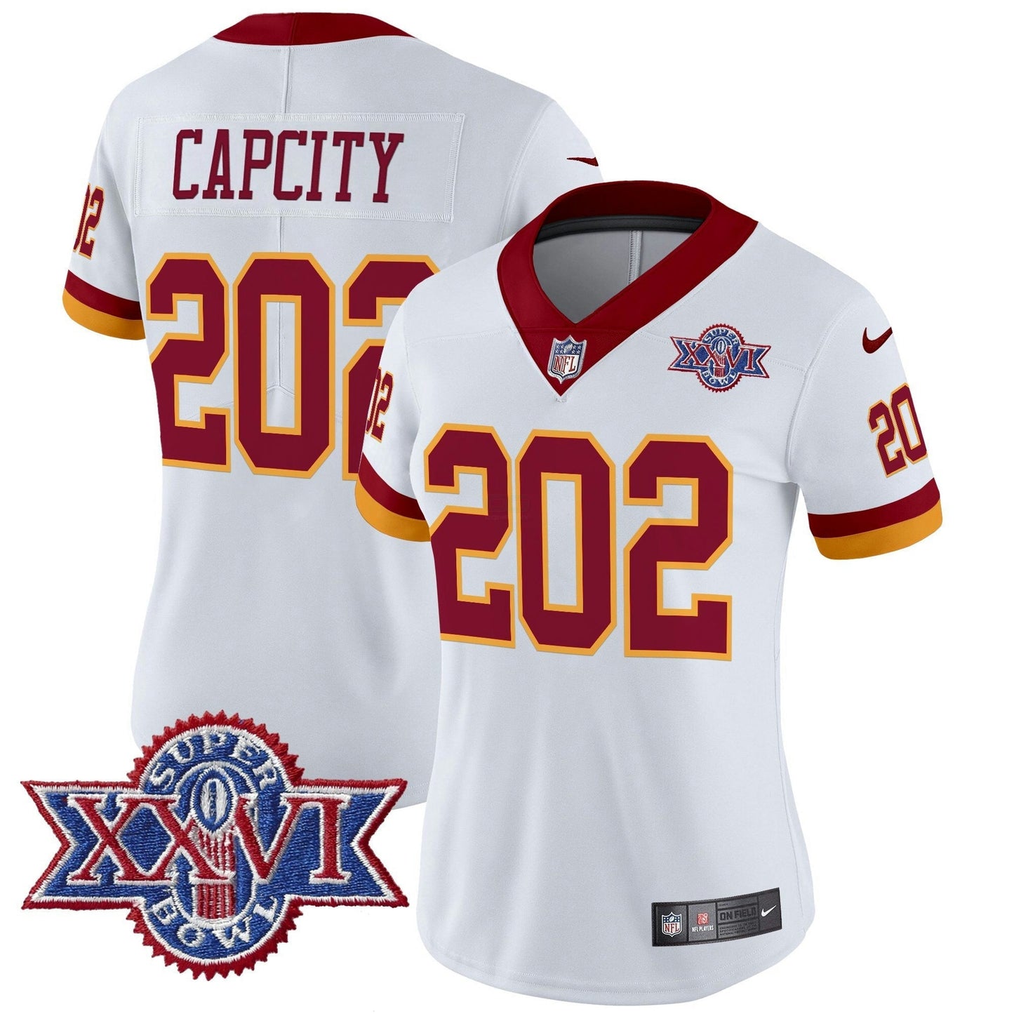 Camisa NFL Washington Commanders Women’s Washington Redskins Throwback 1992 Super Bowl XXVI Patch Vapor Limited Jersey